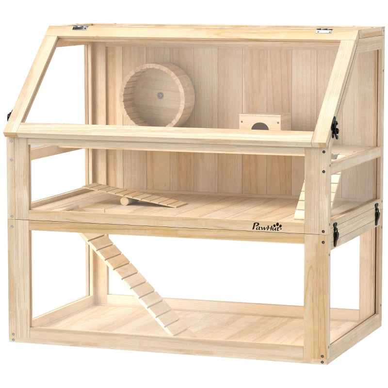 Hamster Cage, 3-Level Nagarium with Running Wheel, Wood - Image 2