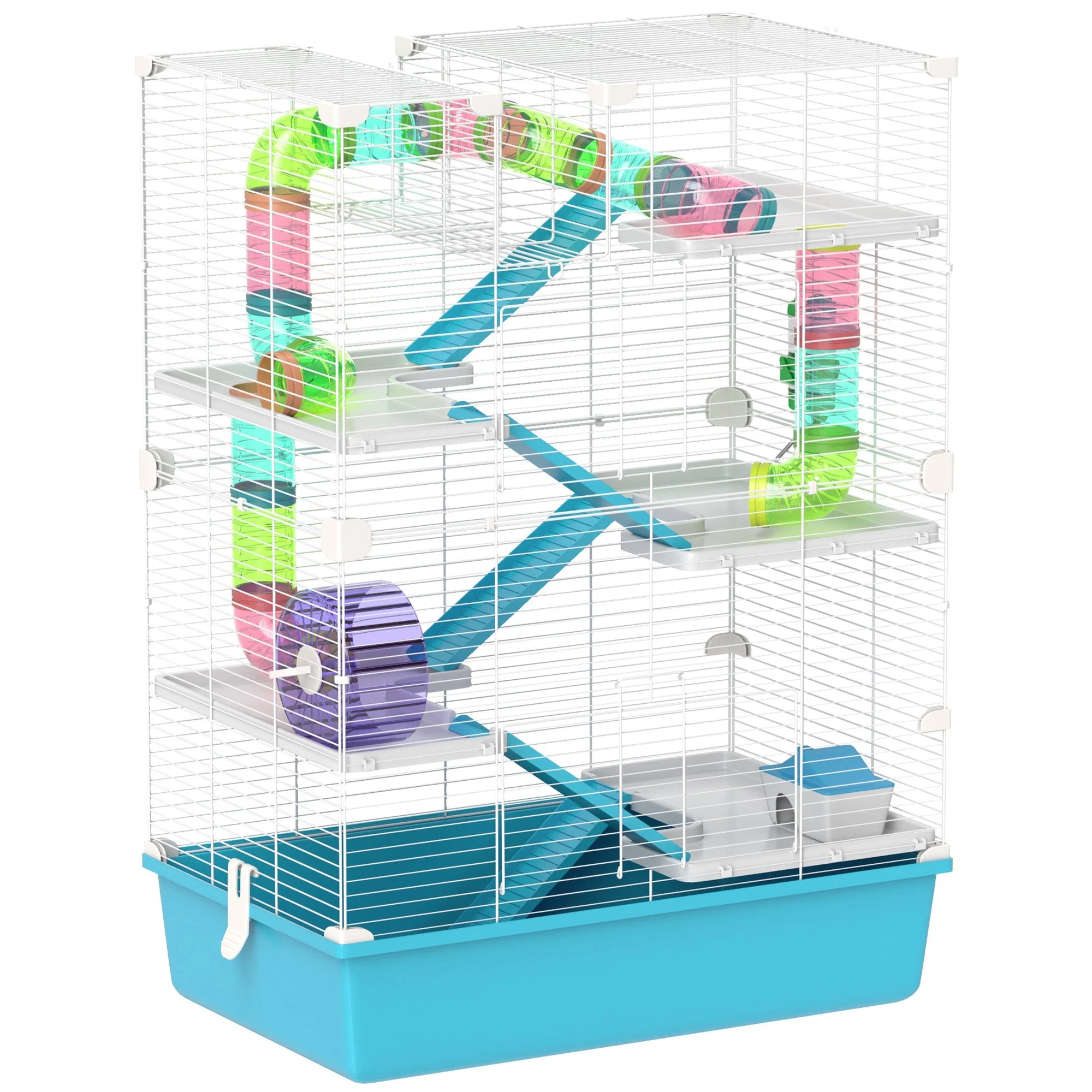 Hamster Cage, 6-Story with Tubes Tunnels Wheel Ramps, Light Blue - Image 2