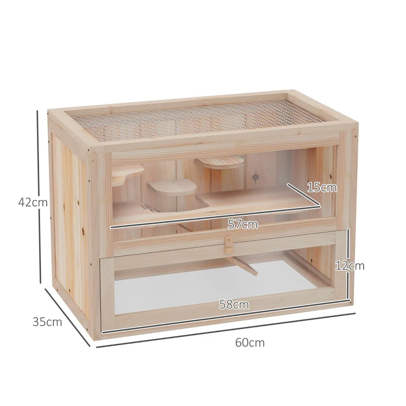 Hamster Cage Rodent Small Animals Play House, Natural Wood Finish - Image 3