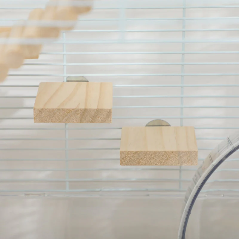 Hamster/Gerbil Cage with Wooden Ramp, Exercise Wheel, Food Bowl - White - Image 8