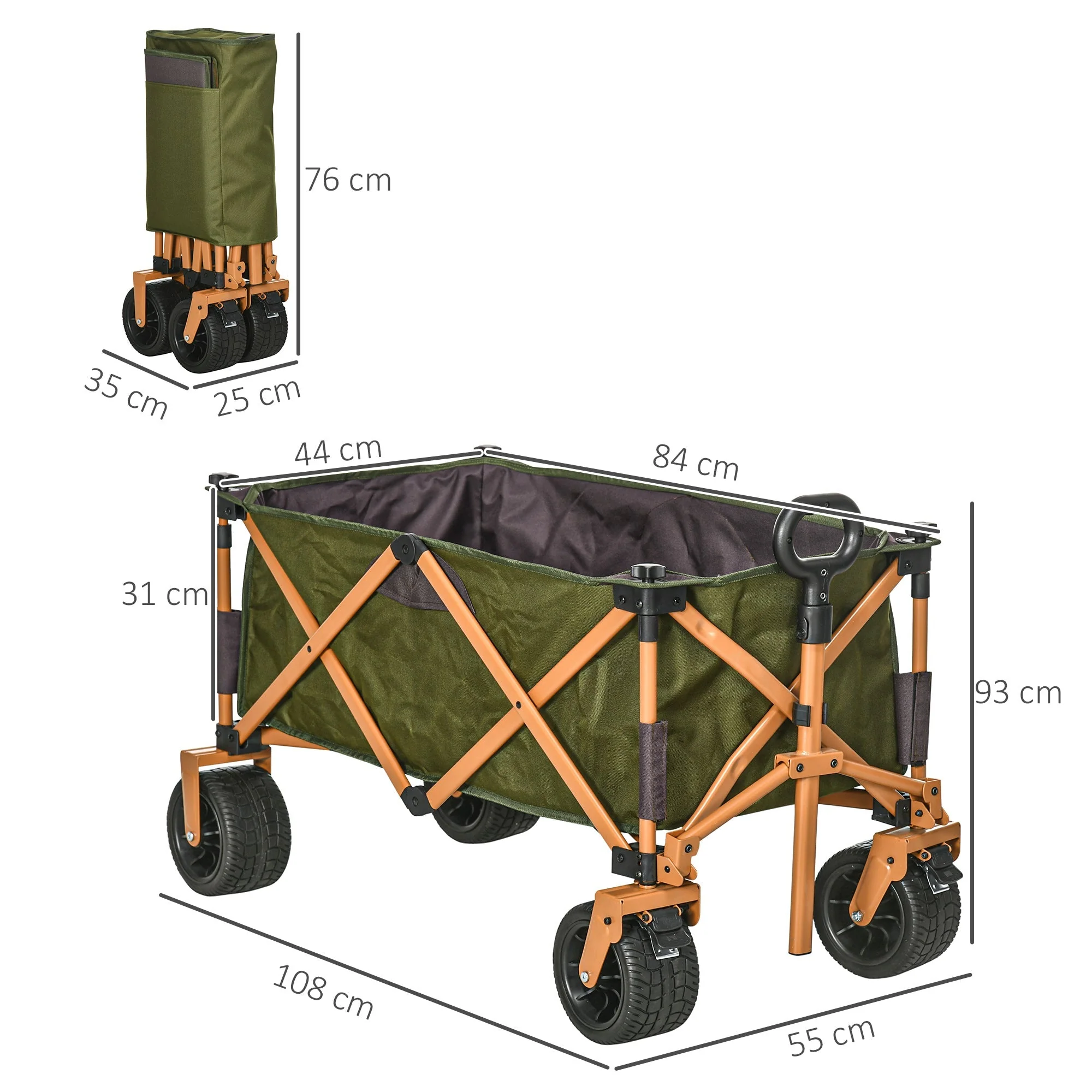 Handcart Foldable Transport Cart with Folding Board, 120 kg, Green - Image 3