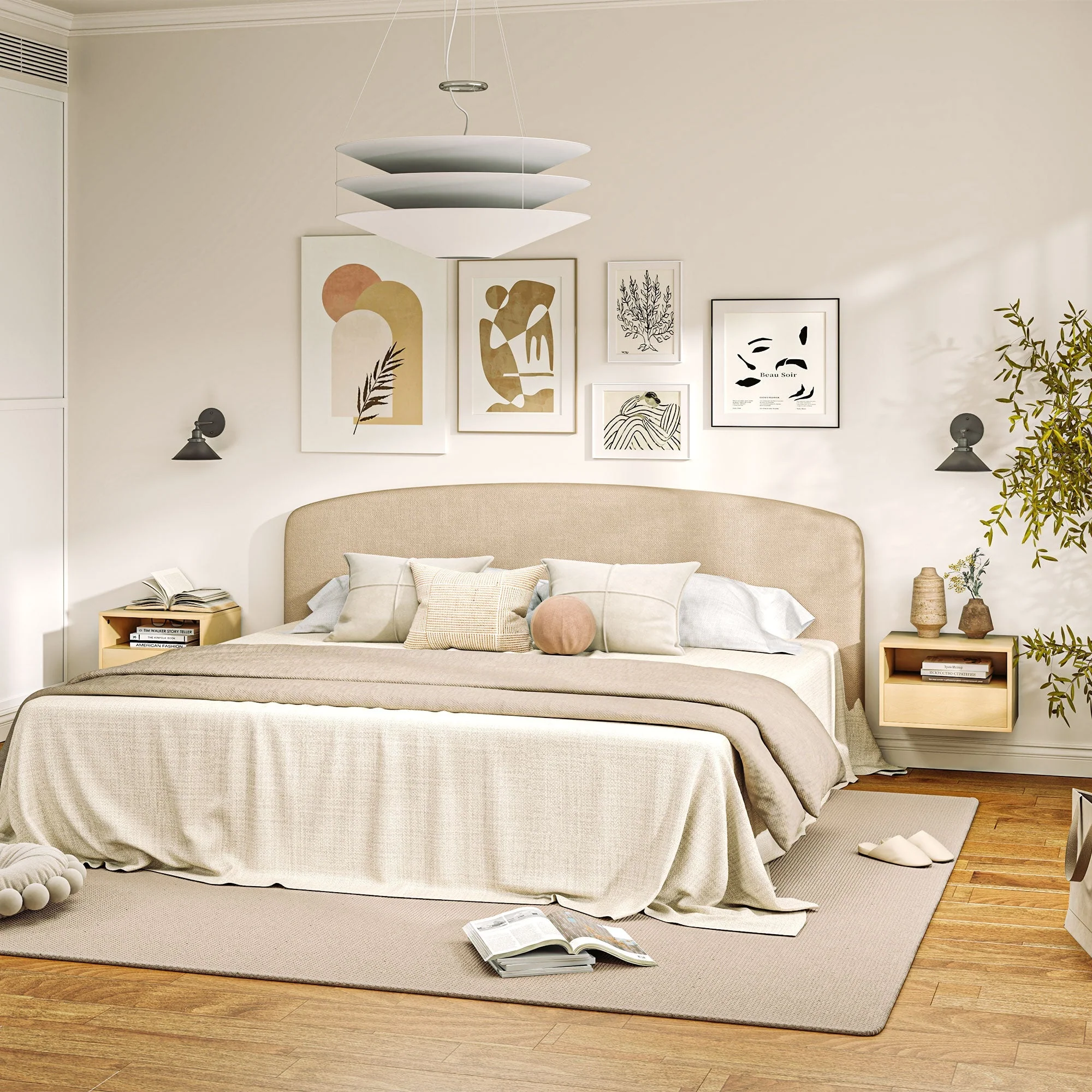 Hanging Bedside Tables, Floating Nightstand with Drawer, Natural Wood - Image 7