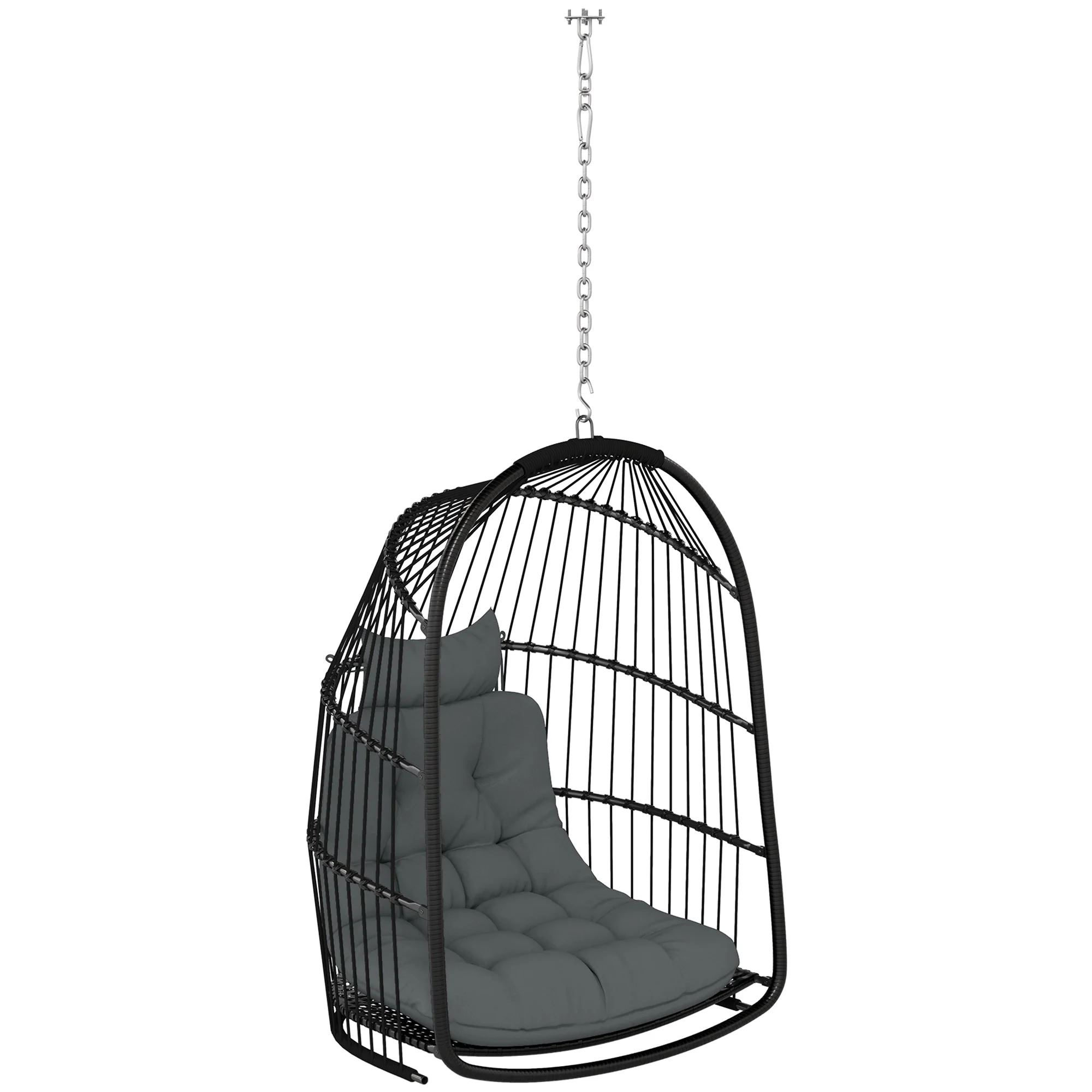 Hanging Chair, Foldable Polyrattan Swing, 150kg Capacity, Dark Gray - Image 2