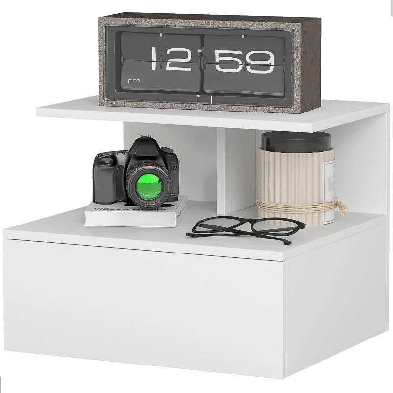 Hanging Nightstand, Drawer, Open Compartment, White - Image 2