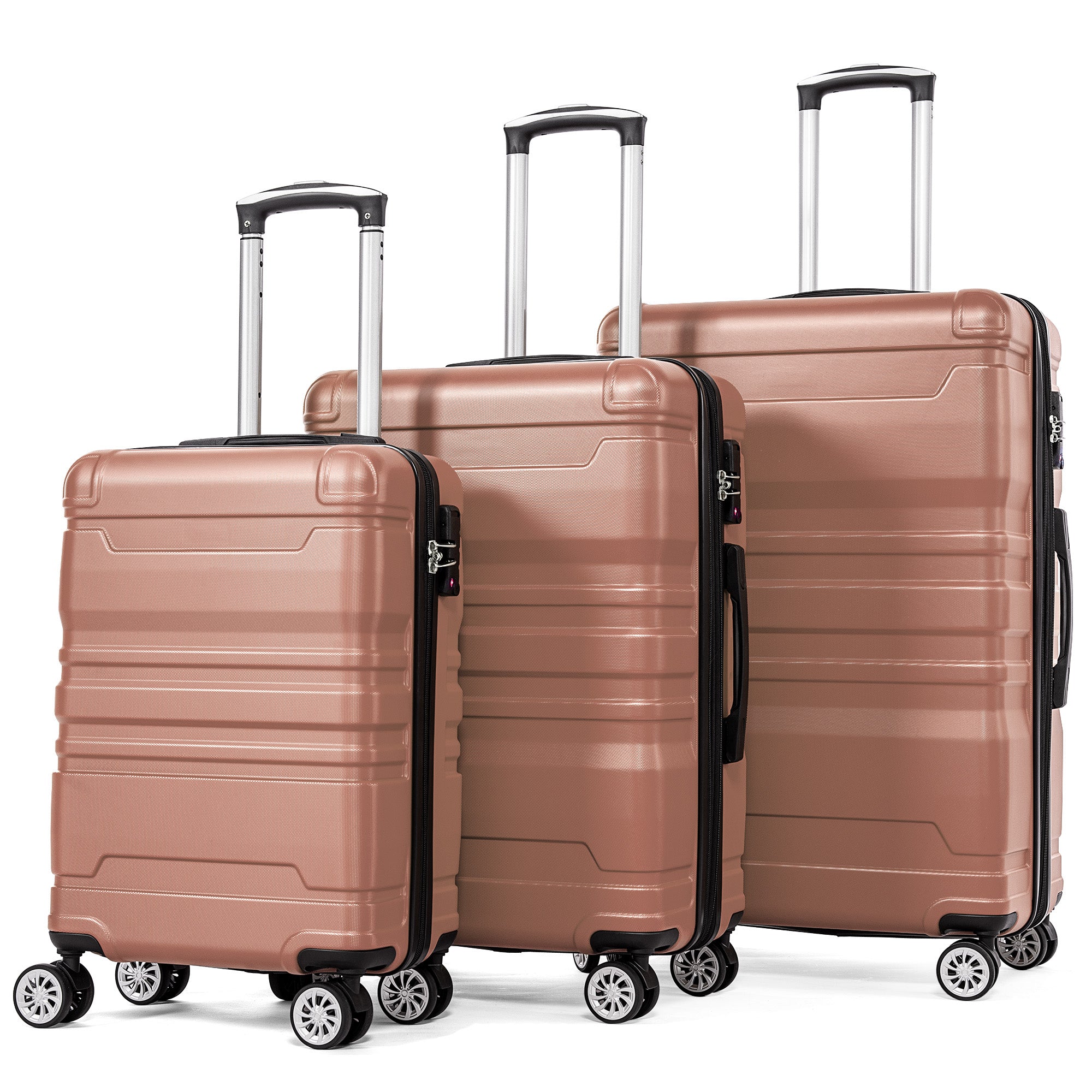 Hard-shell Carry-on Luggage, TSA Lock Universal Wheel Expandable 3-Piece Set, Rose Gold - Image 5