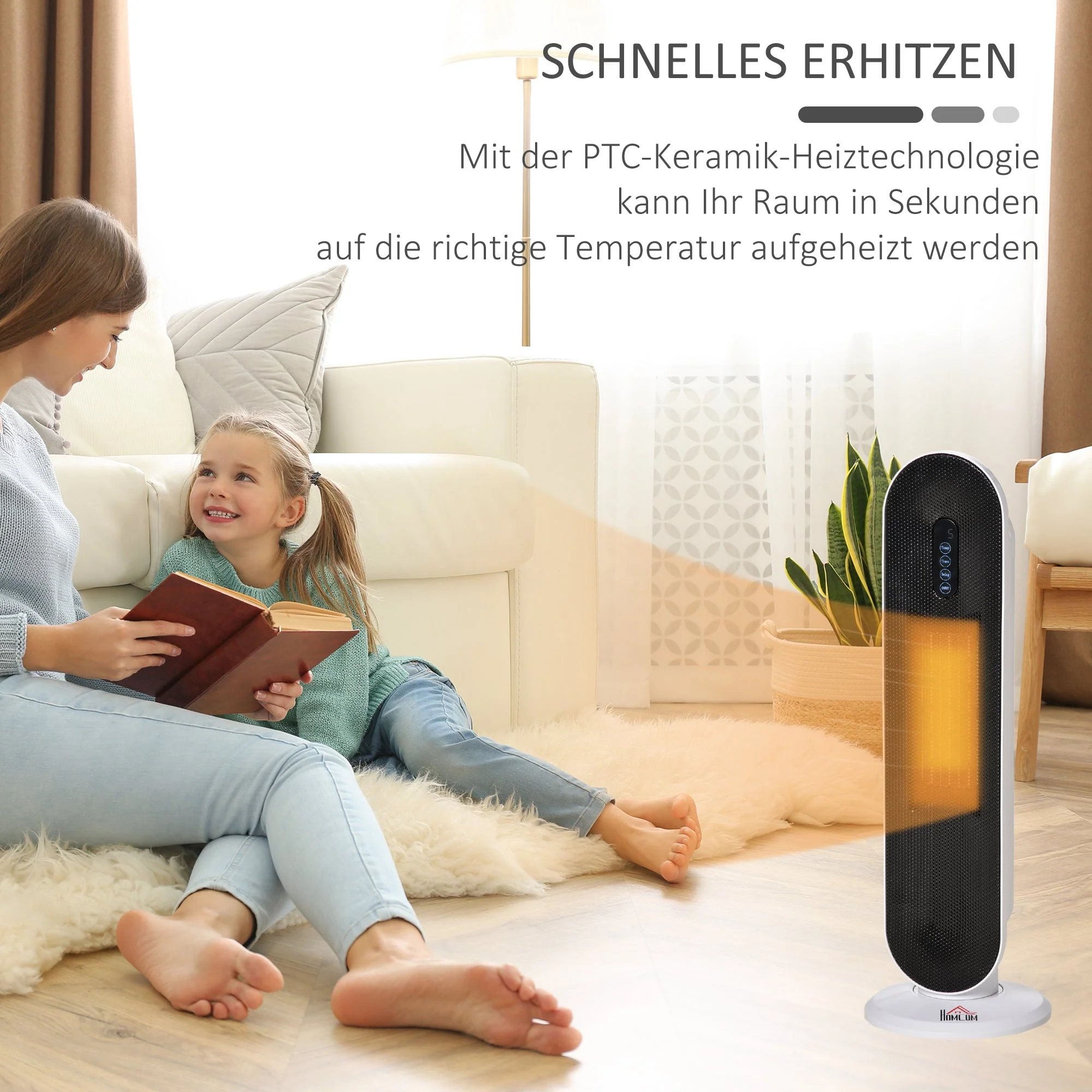 Heater Fan 2000W Electric Ceramic Heating Tower with Remote Control, Compact - Image 5