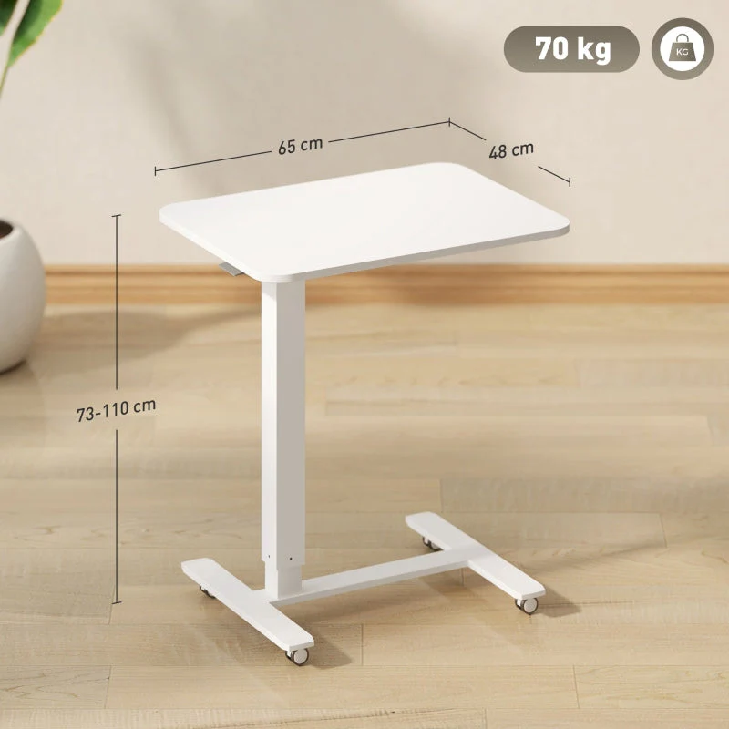 Height Adjustable Standing Desk, Pneumatic Mobile Sit Stand Laptop Table, White - Image 3