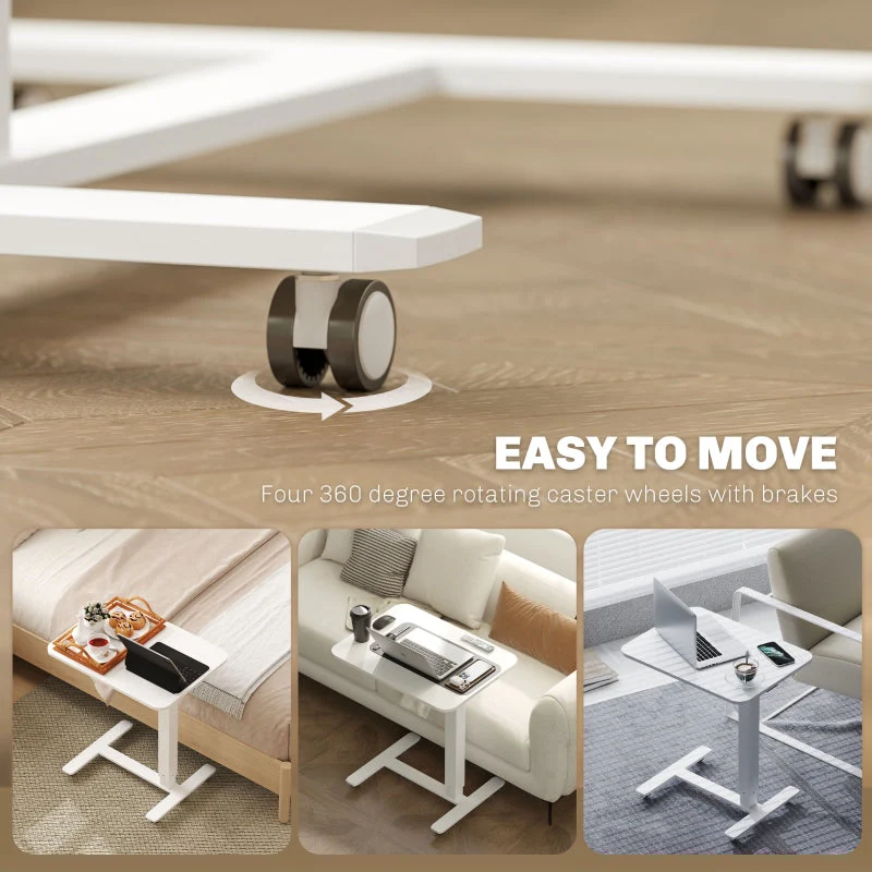 Height Adjustable Standing Desk, Pneumatic Mobile Sit Stand Laptop Table, White - Image 6
