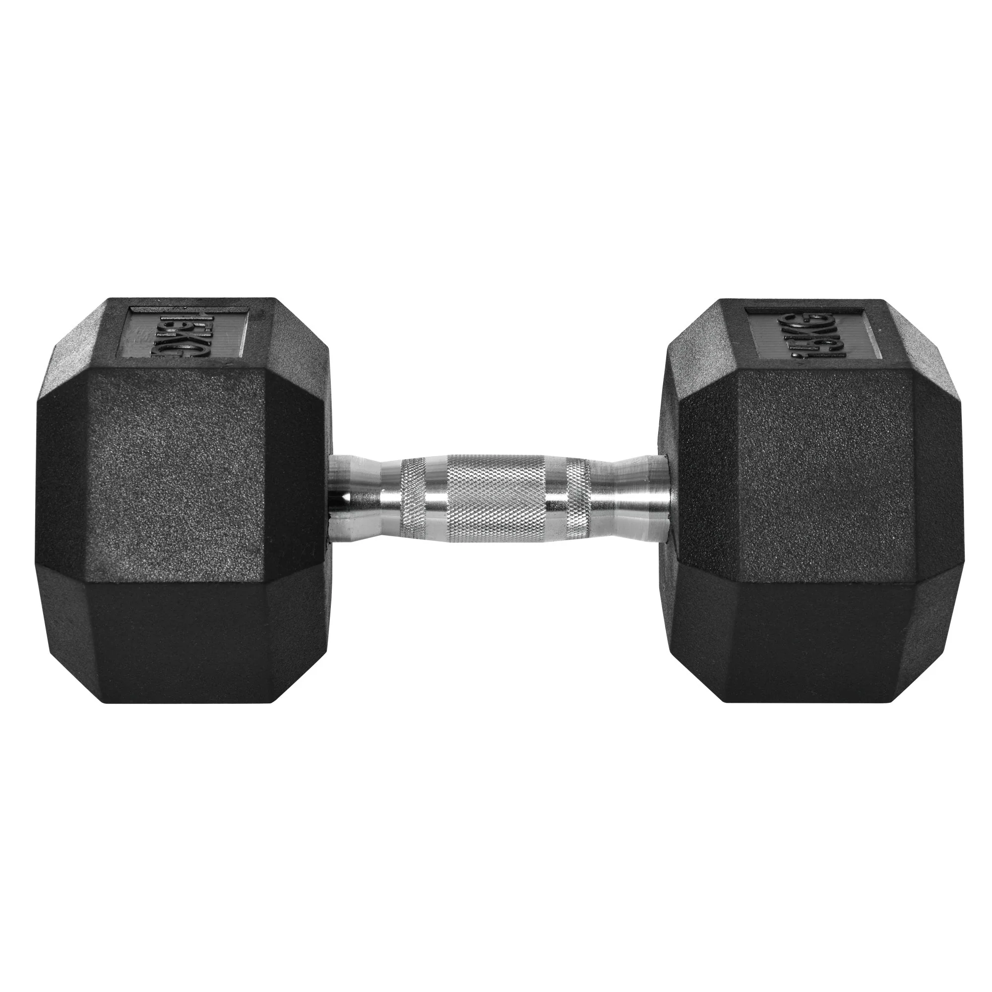 Hexagon Dumbbell, Knurled Handle, Rubber, Black - Image 2