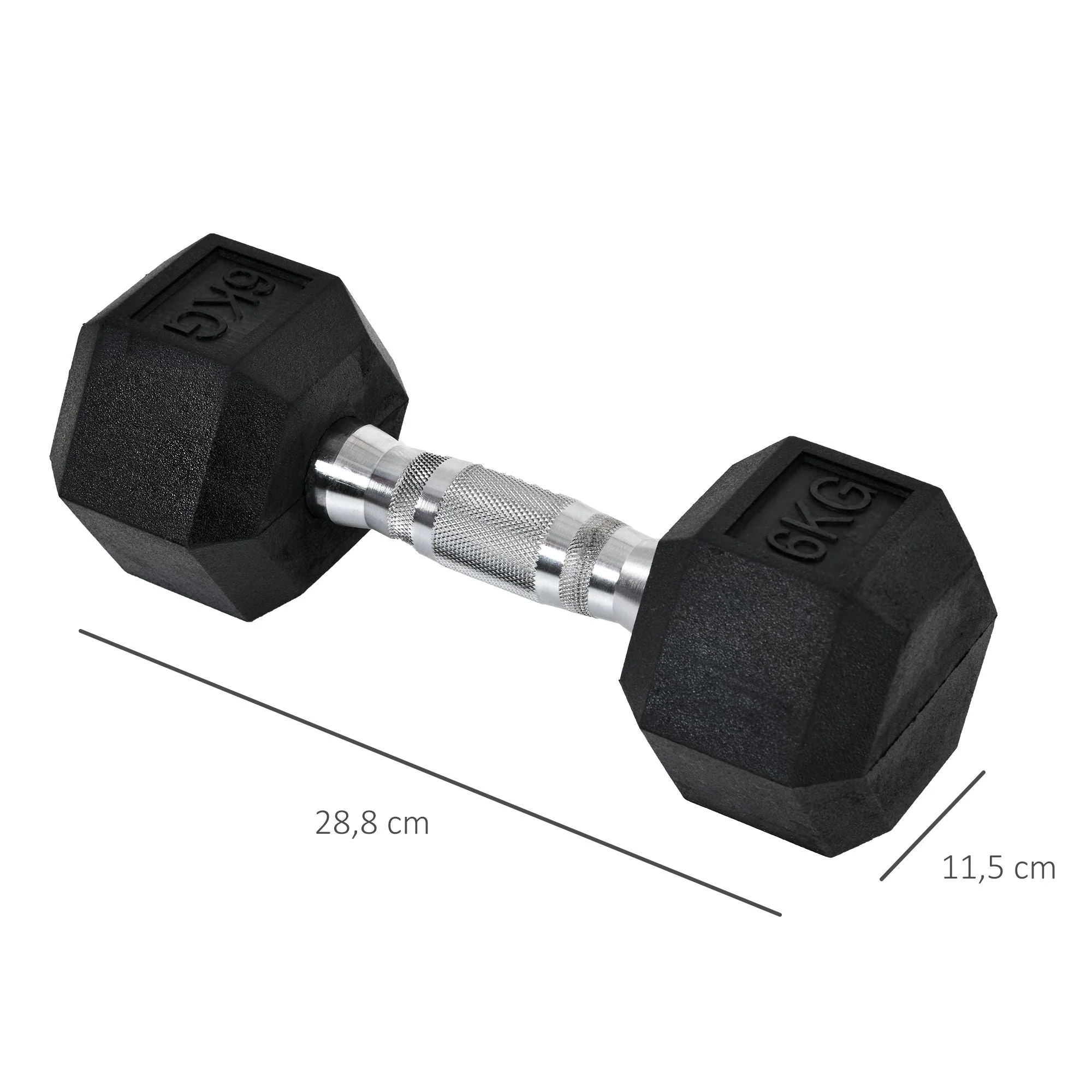 Hexagon Dumbbells, 2x6 KG, Cast Iron, Black - Image 3