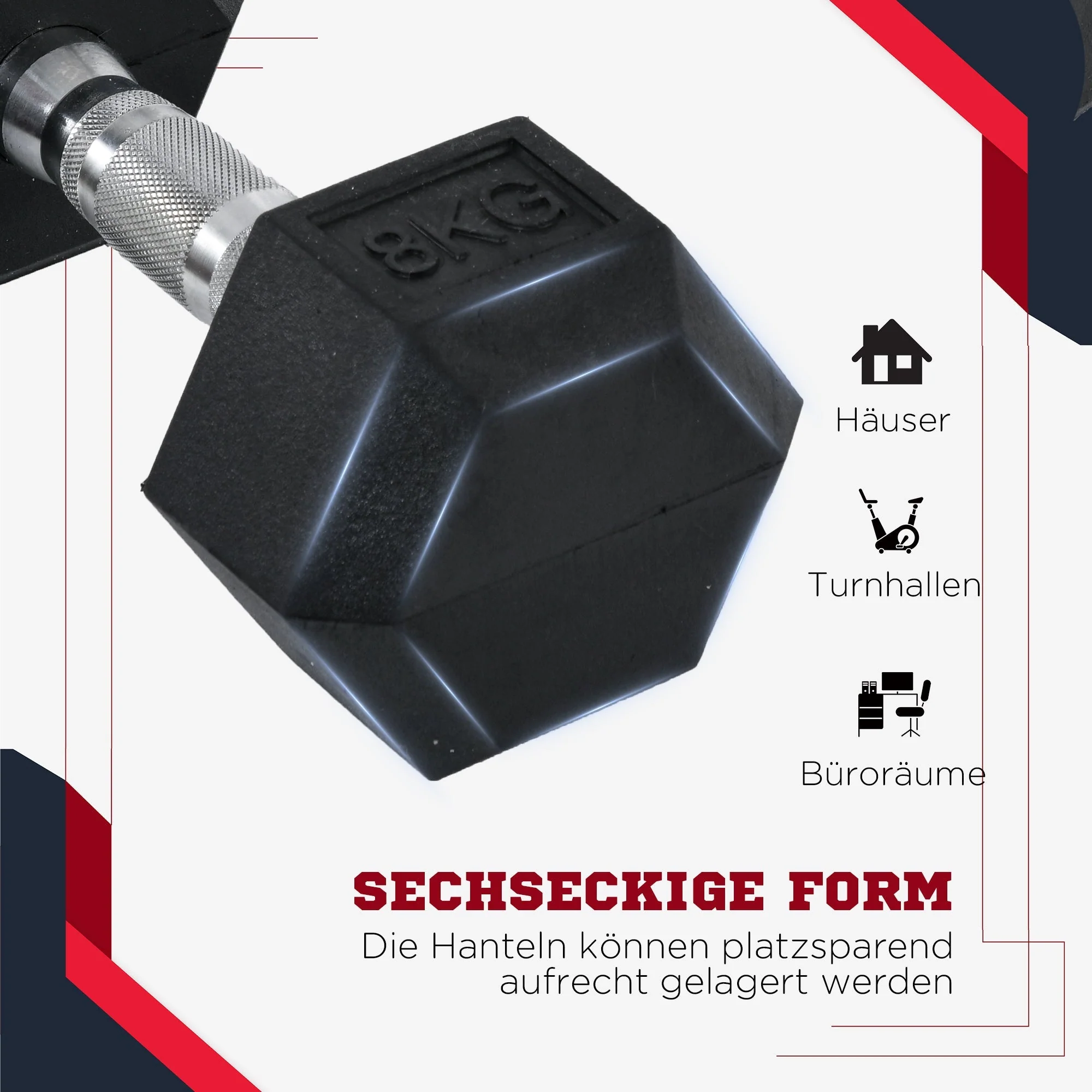 Hexagon Dumbbells, 2x6 KG, Cast Iron, Black - Image 5