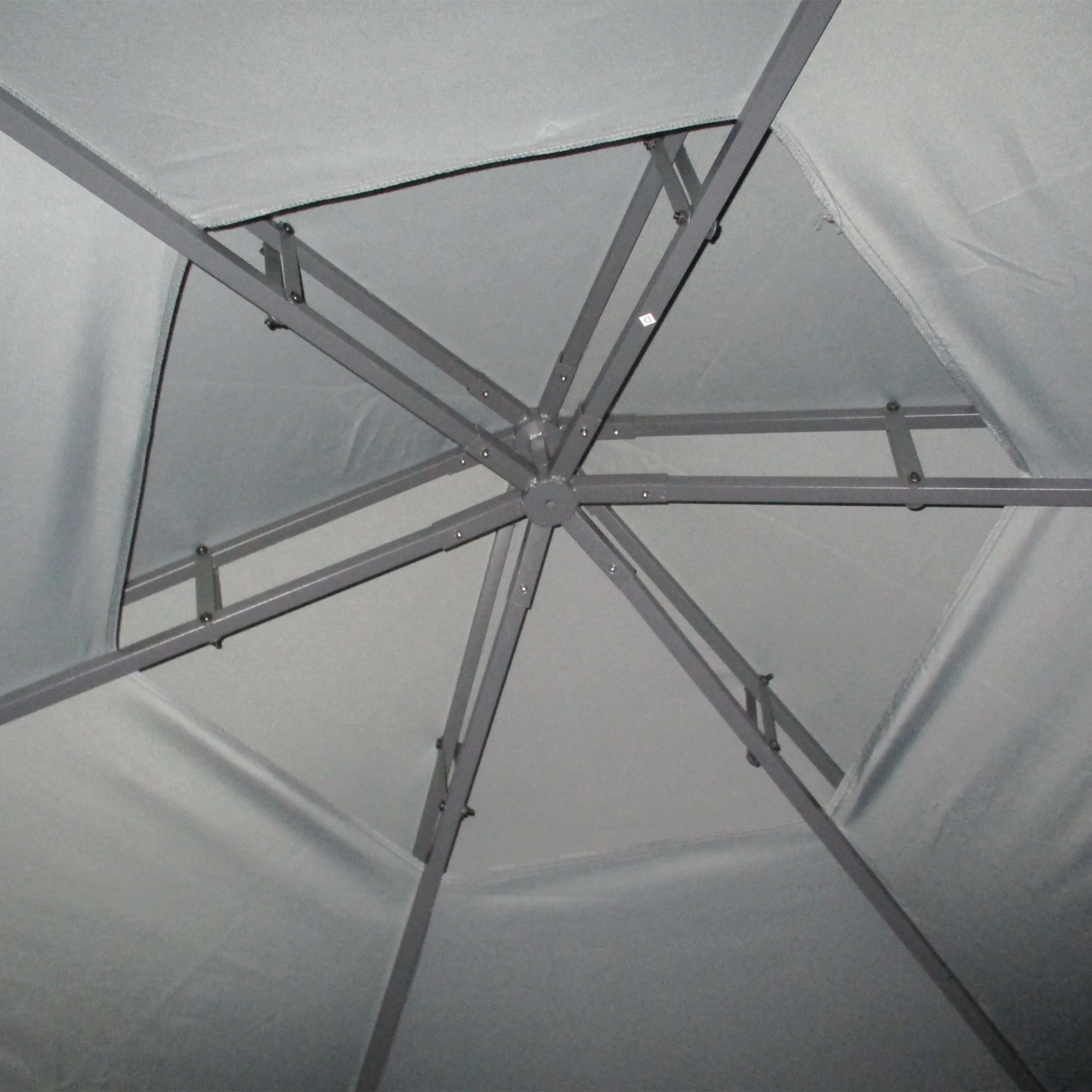 Hexagon Gazebo Patio Tent 3x3m w/ 2 Tier Roof & Side Panel - Grey - Image 7