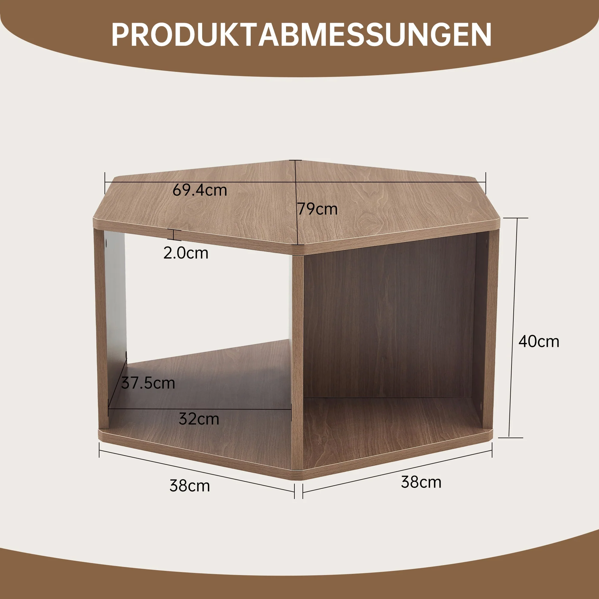 Hexagonal Coffee Table Multifunctional Modern Design 79x69.4x40 cm - Image 2