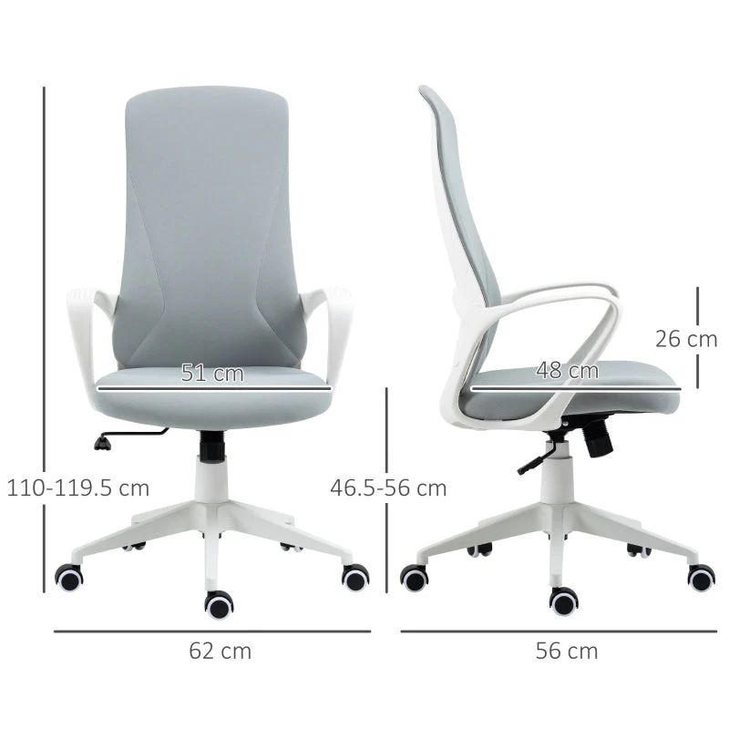 High Back Office Chair, Adjustable Height Swivel Armrests, Fabric Light Grey - Image 3