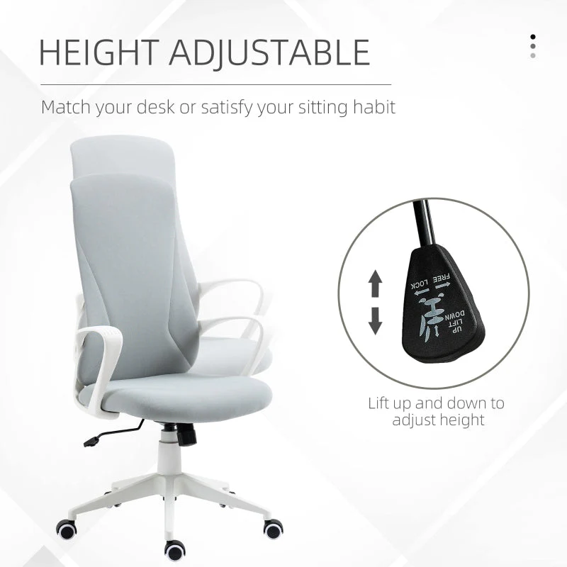 High Back Office Chair, Adjustable Height Swivel Armrests, Fabric Light Grey - Image 4