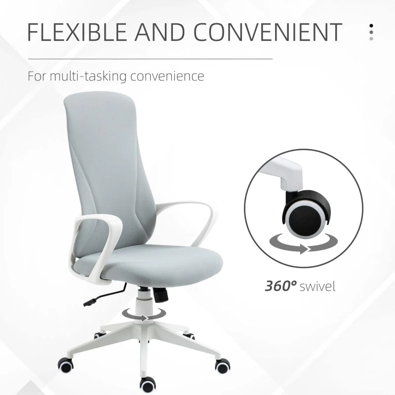 High Back Office Chair, Adjustable Height Swivel Armrests, Fabric Light Grey - Image 7