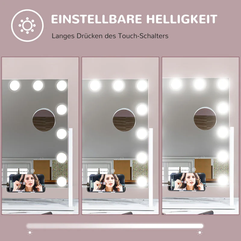 Hollywood Mirror, 12 LEDs, 3 Light Colors, USB Charging, White - Image 7