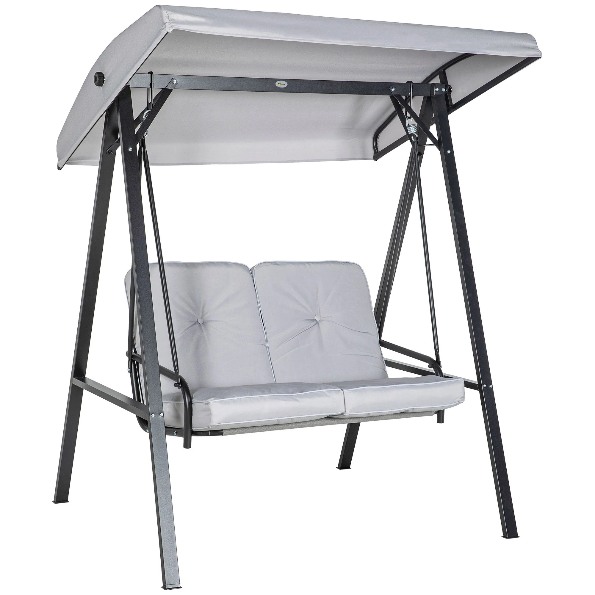 Hollywood Swing 2-Seater with Adjustable Canopy & Cushions, 220kg Capacity, Grey - Image 2