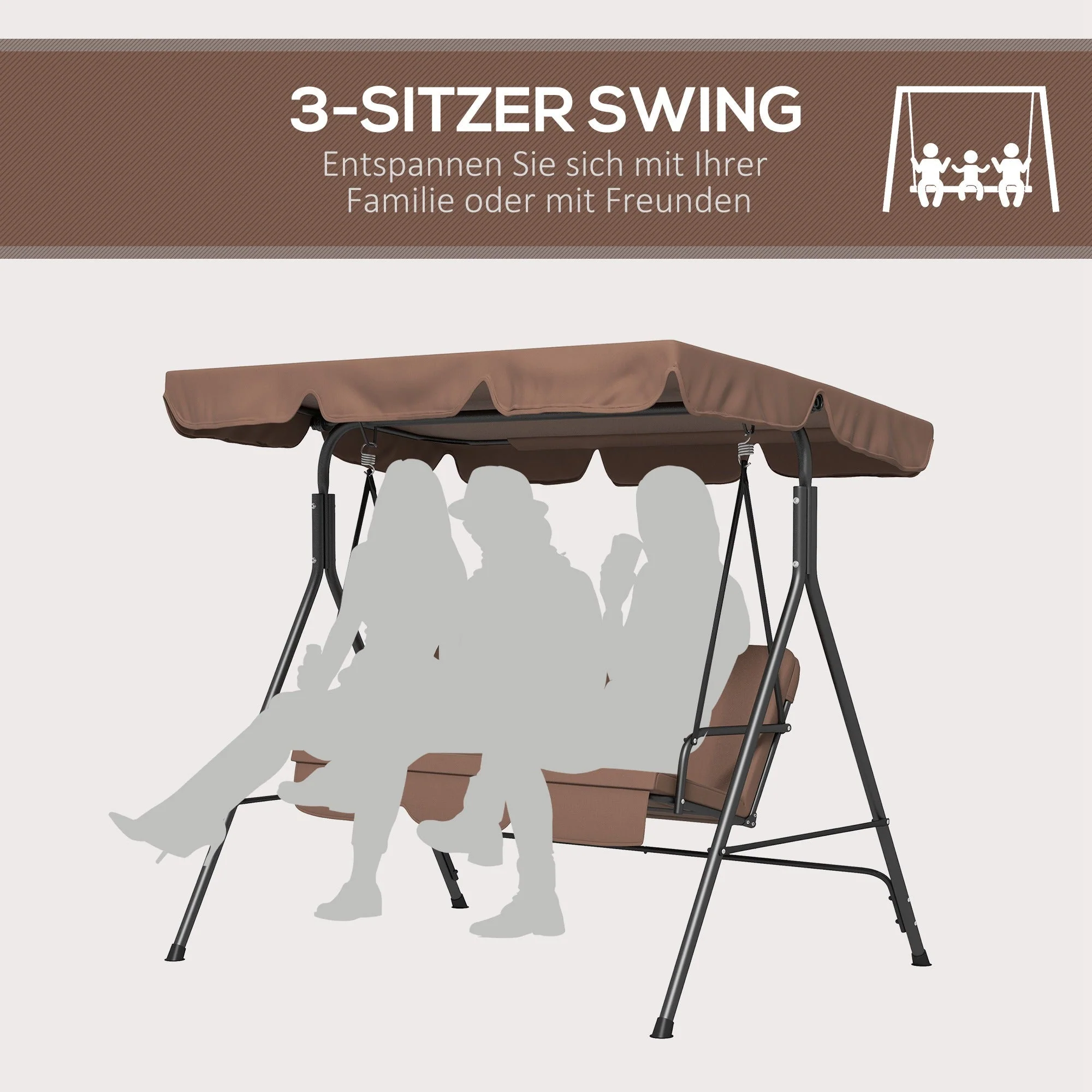Hollywood Swing 3-Seater Adjustable Canopy Water-Repellent 200kg Load Capacity - Image 6