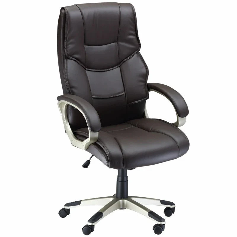 Home Office Chair High Back Adjustable Height Rocking Faux Leather Brown - Image 2