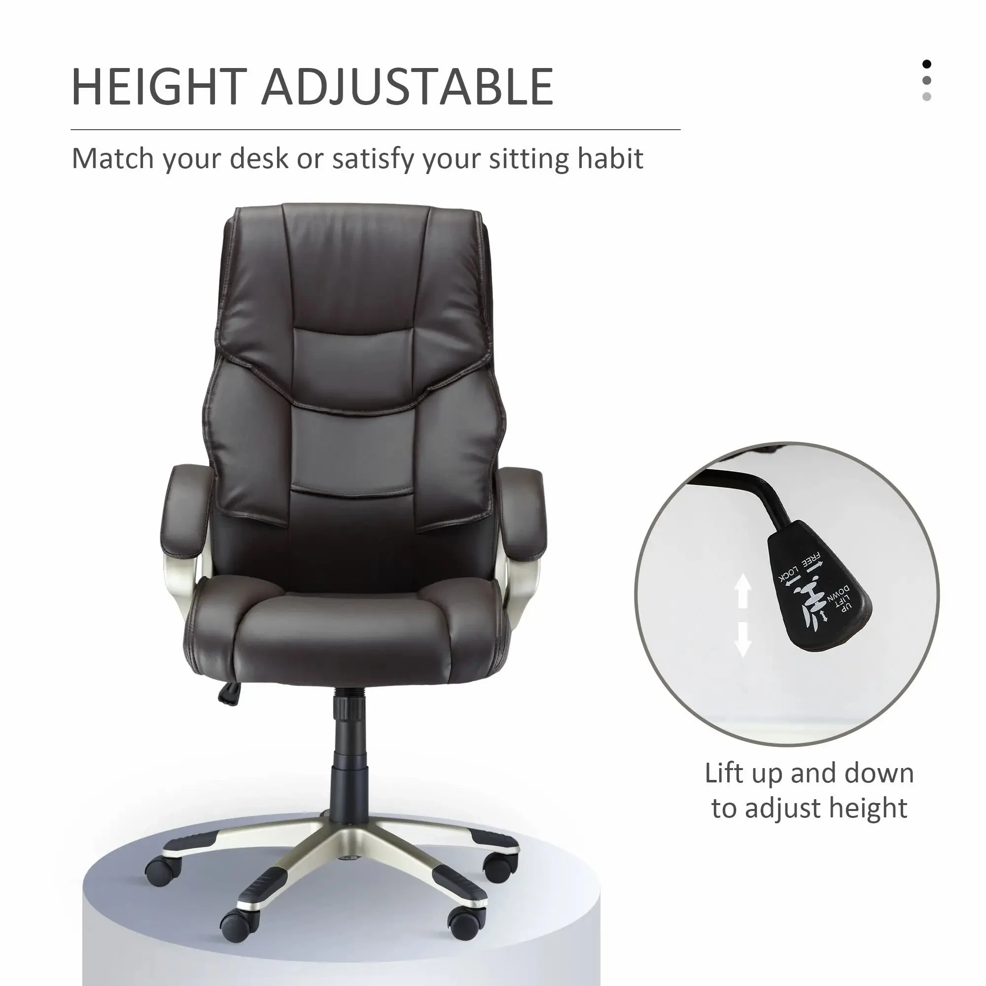 Home Office Chair High Back Adjustable Height Rocking Faux Leather Brown - Image 4
