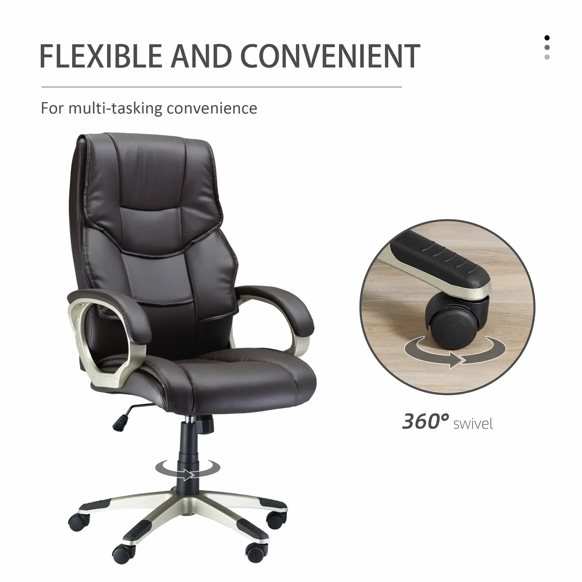 Home Office Chair High Back Adjustable Height Rocking Faux Leather Brown - Image 6