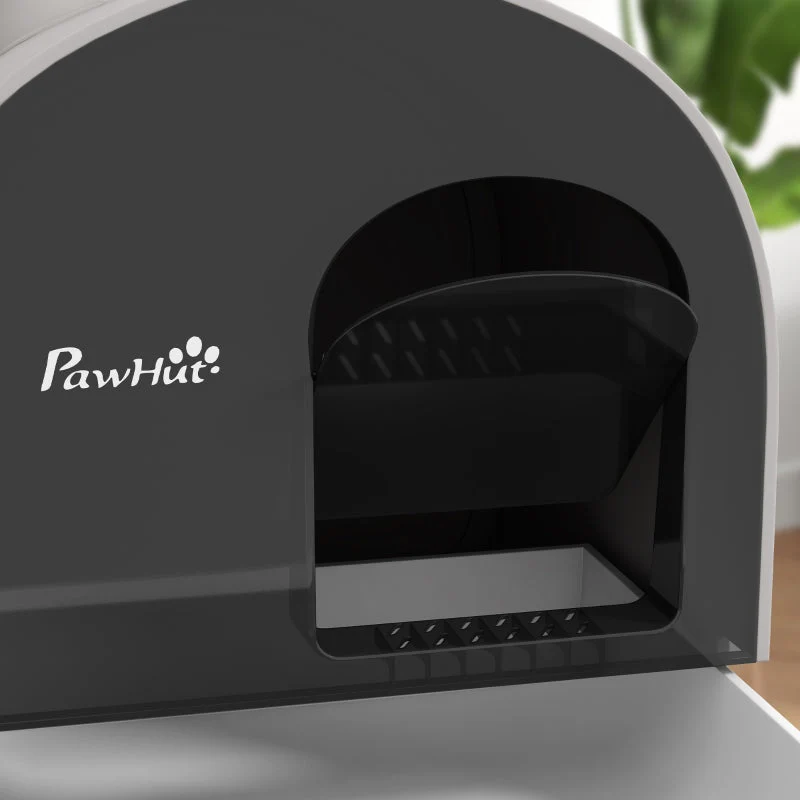 Hooded Cat Litter Box with Lid, Scoop, Filter, Flap Door, Light Grey - Image 6