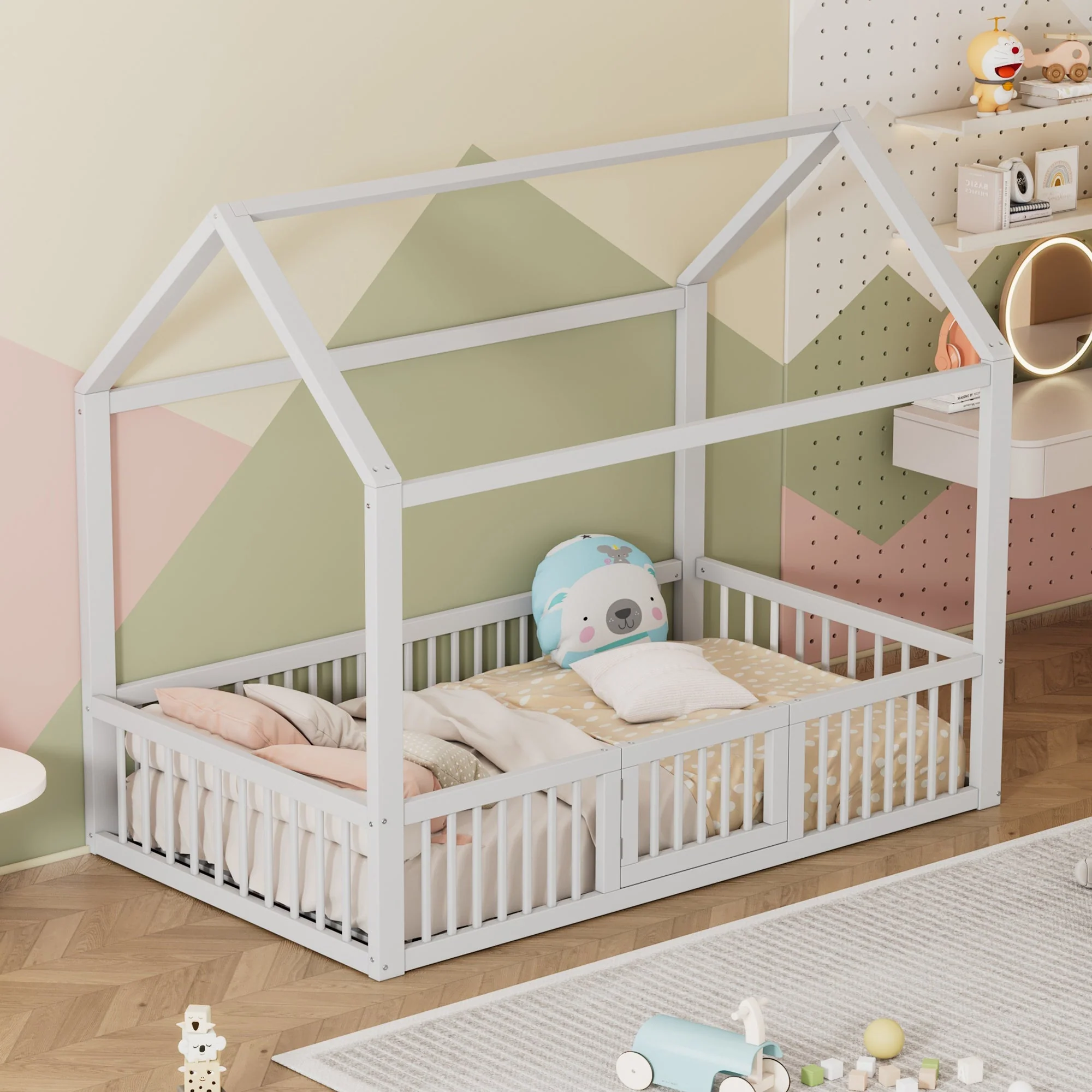 House Bed 90x200cm with Door Solid Wood - White - Image 3