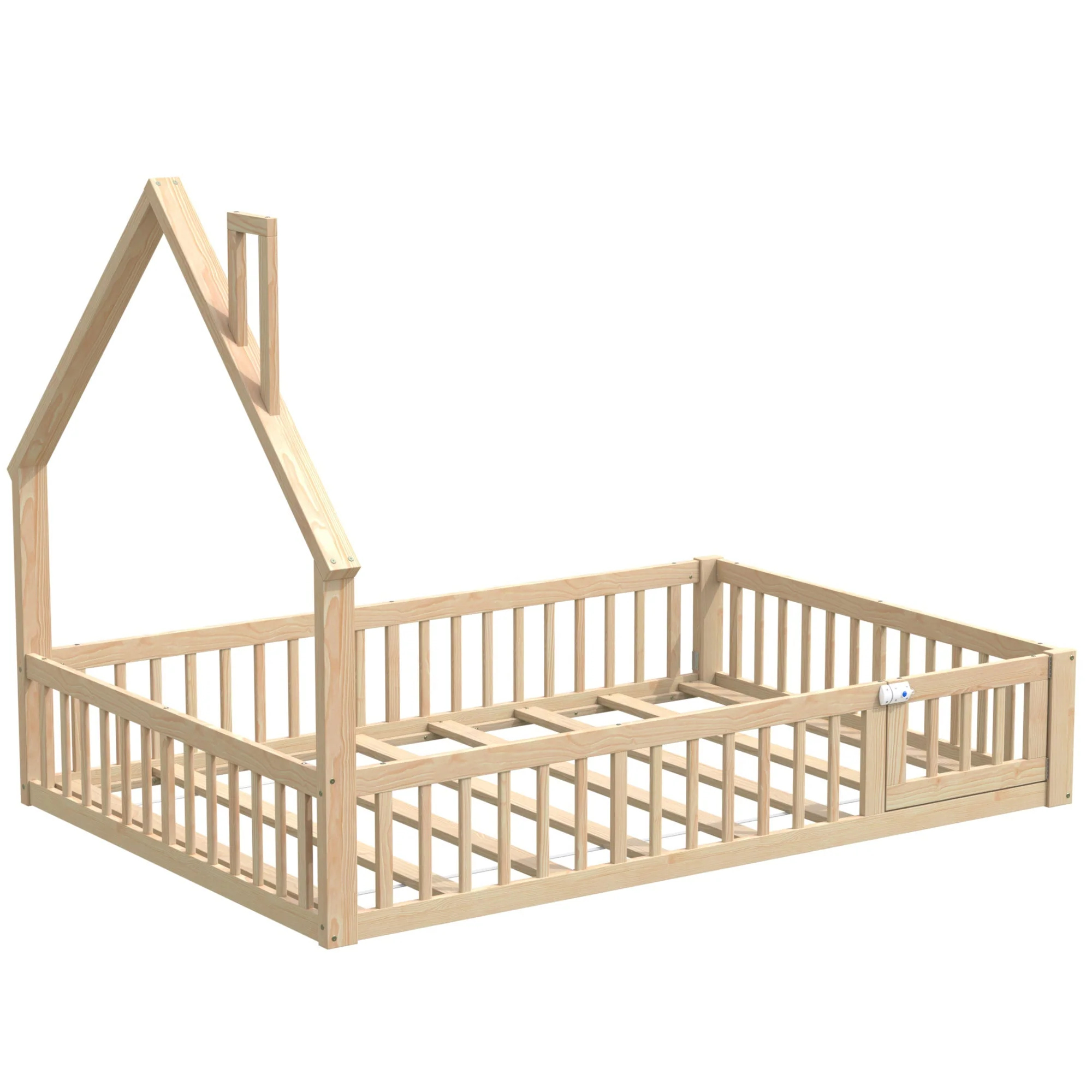 House Bed with Chimney Shape and Slatted Base, 140x190cm, Natural Pine Wood - Image 8