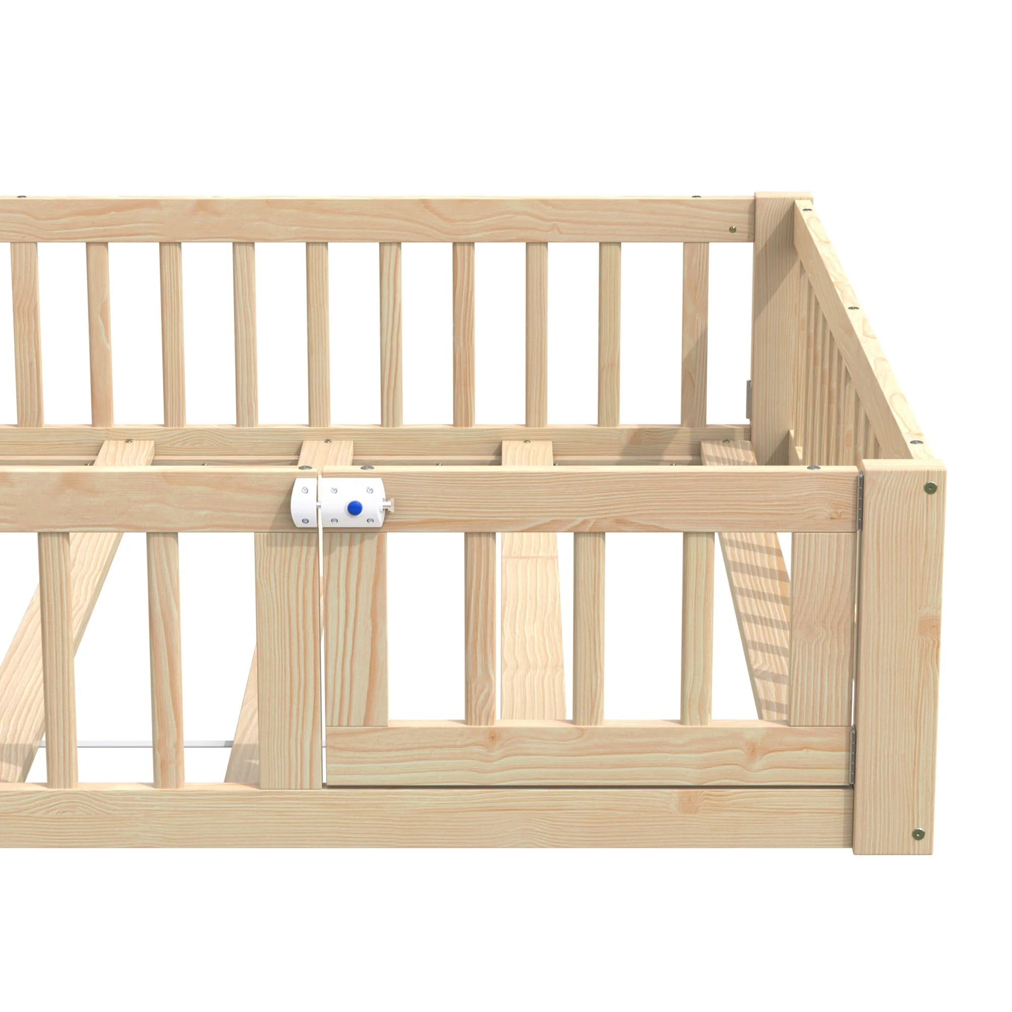 House Bed with Chimney Shape and Slatted Base, 140x190cm, Natural Pine Wood - Image 9