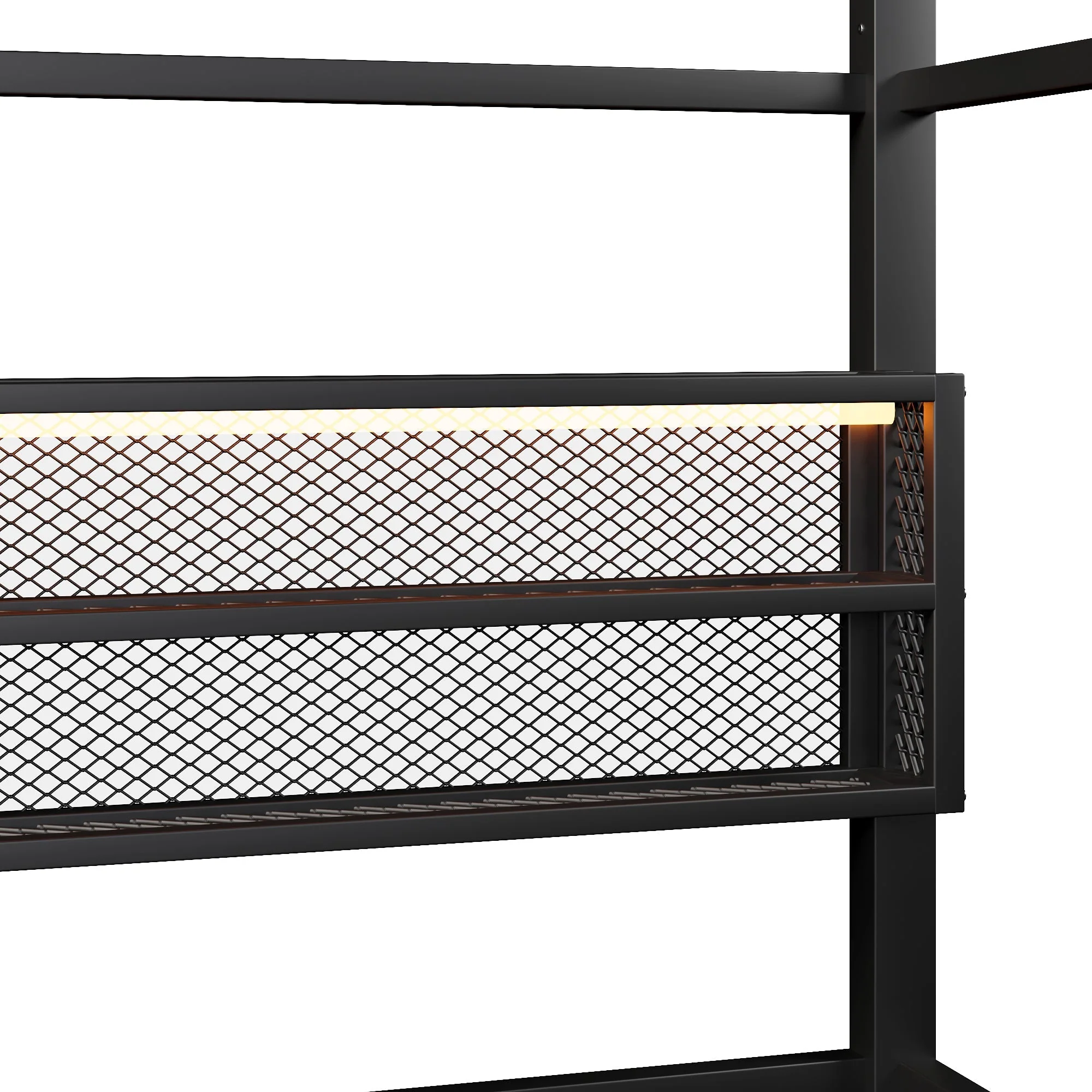 House-shaped Platform Bed 90x200 with Fence LED Lighting Black - Image 10