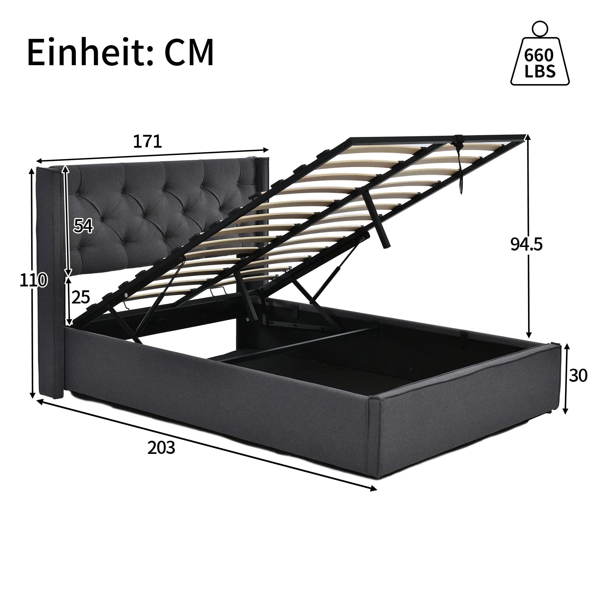 Hydraulic Double Upholstered Bed 160x200cm, Metal Frame with Storage, Gray Cotton - Image 8