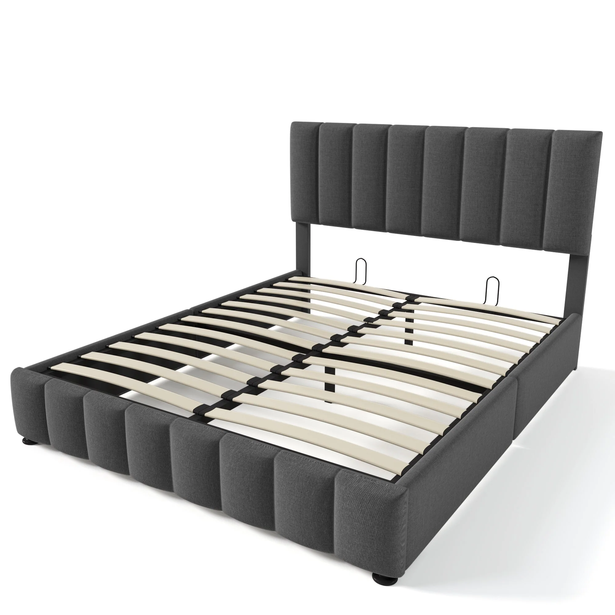 Hydraulic Double Upholstered Bed, Adjustable Headboard with Storage and Mattress, Grey Linen - Image 3