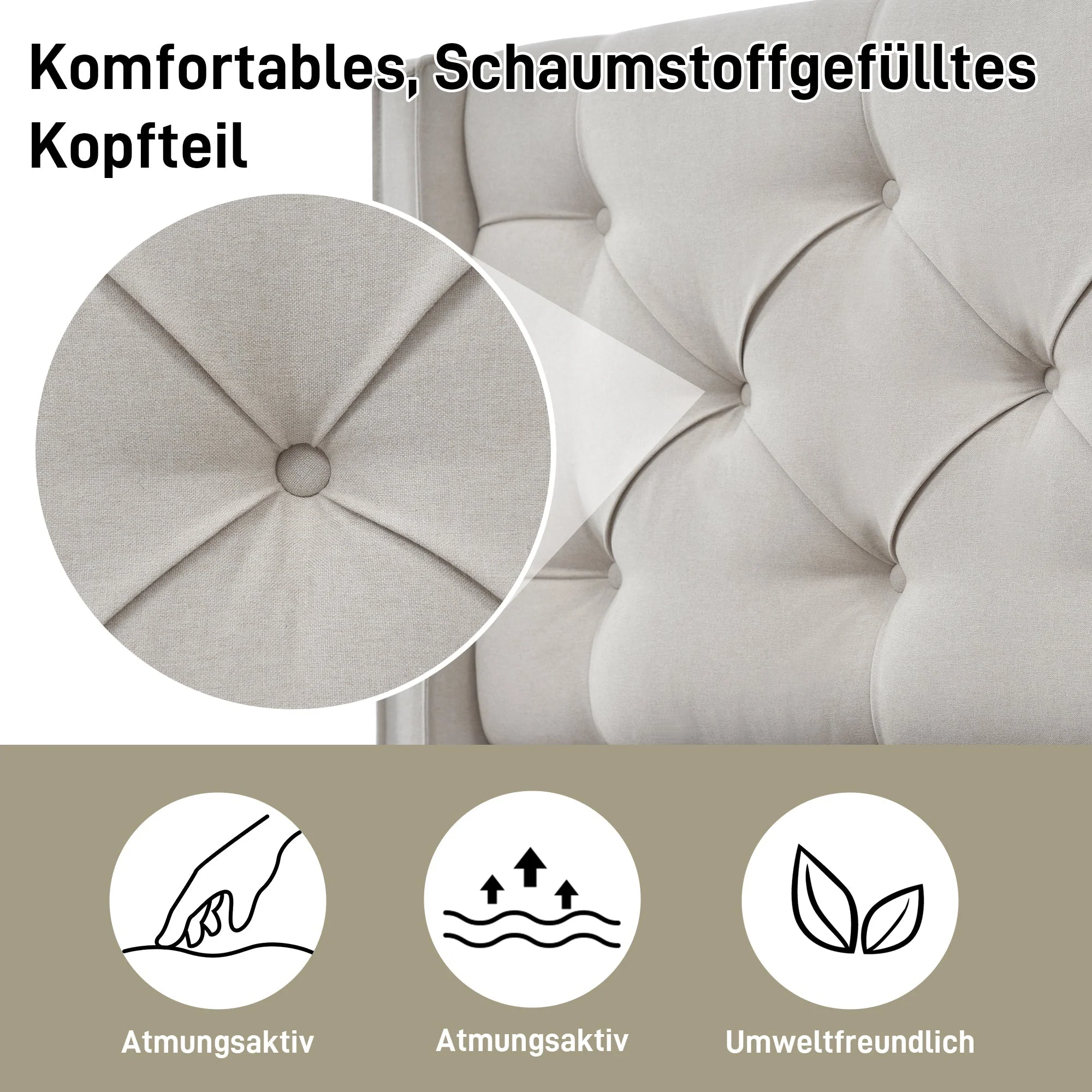 Hydraulic Upholstered Bed, Single 90x200cm with Storage, Light Grey Cotton - Image 4