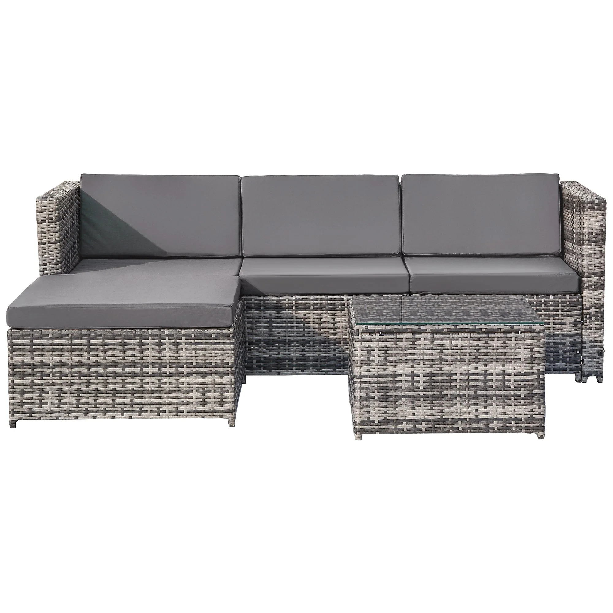 Rattan Outdoor Furniture Set with Lounge Sofa, Ottoman & Coffee Table, Grey - Image 3
