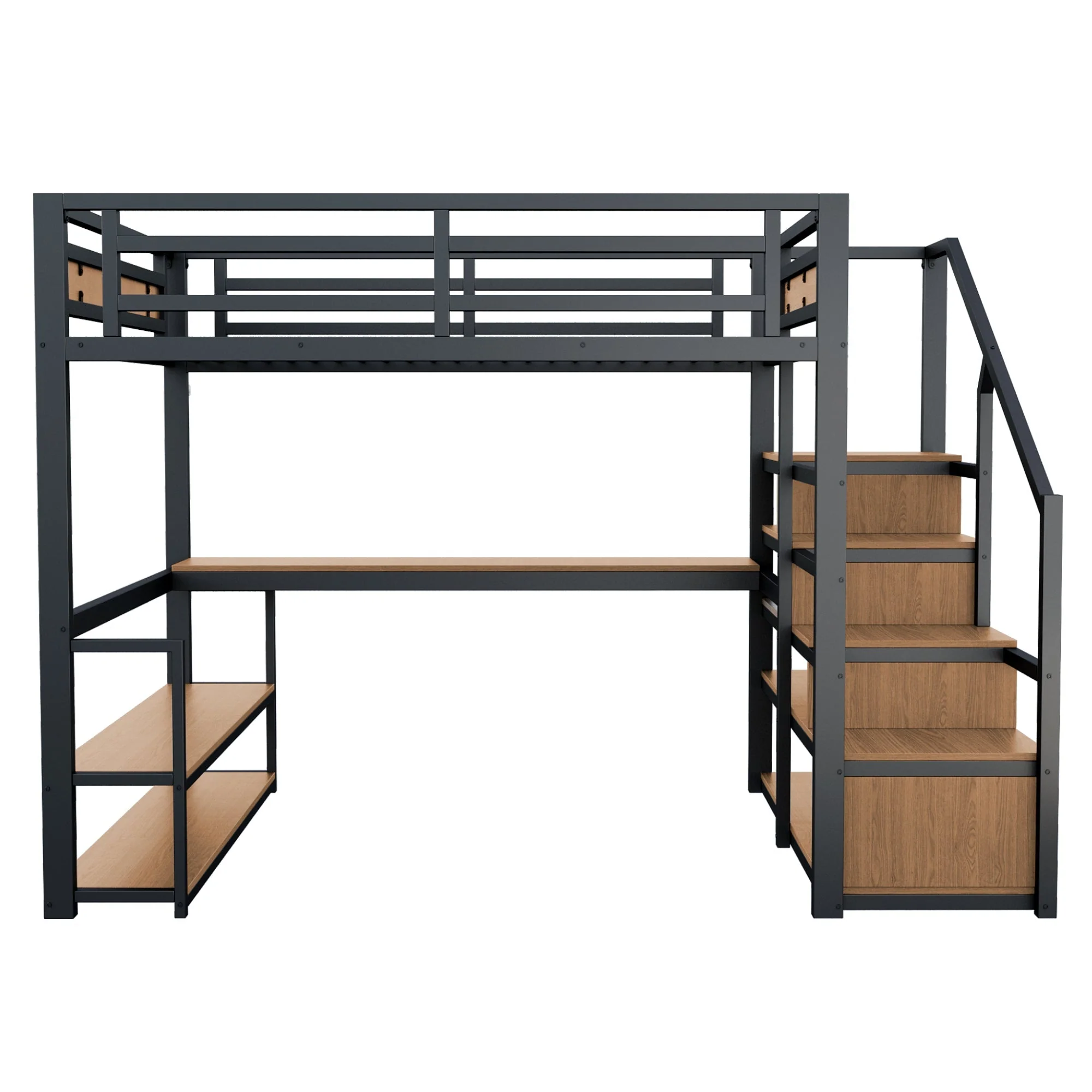 Metal Loft Bed with Desk, Shelves & Storage for Kids - Image 10