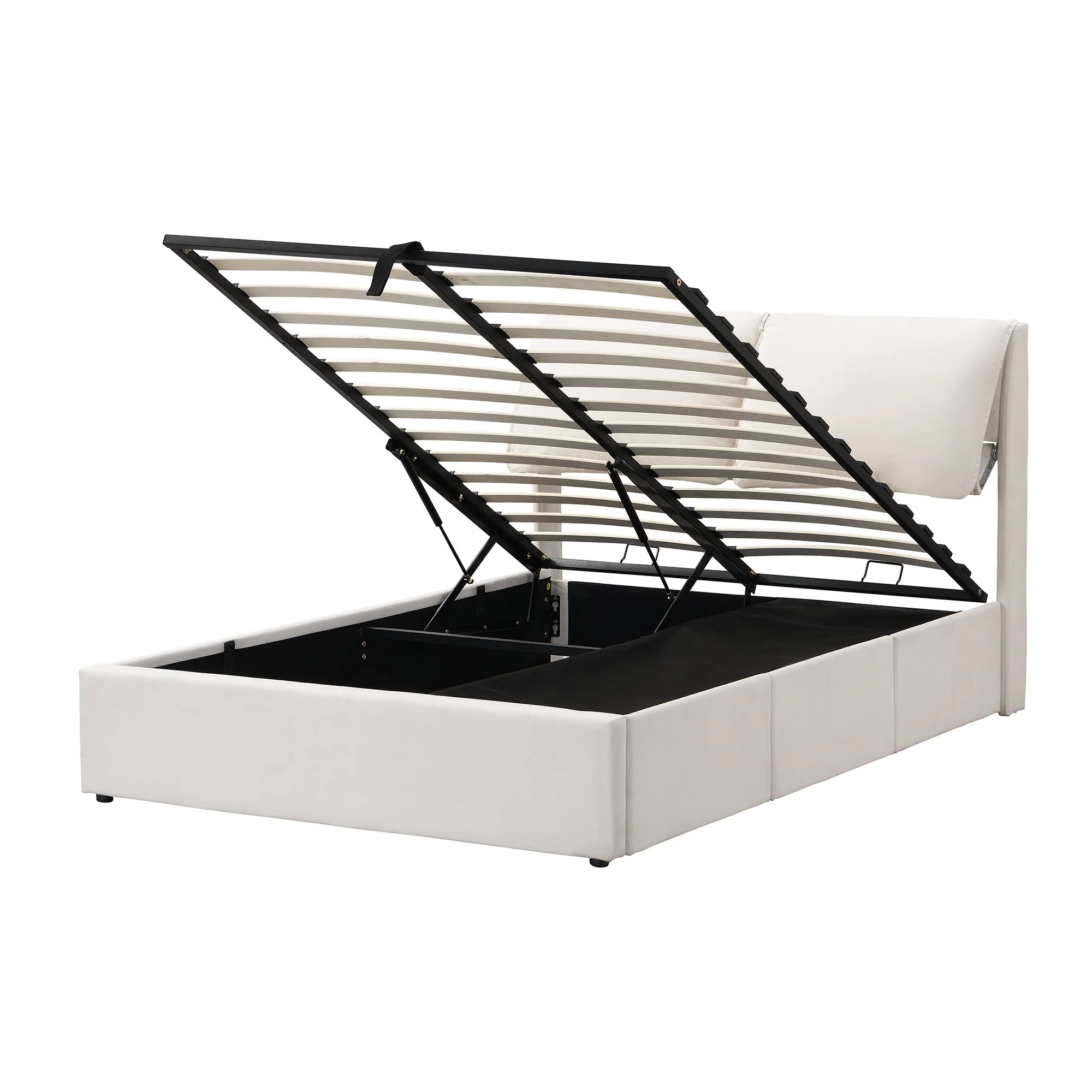 Elephant-Ear Ottoman Storage Bed with Drawers and Adjustable Headboard, White - Image 5