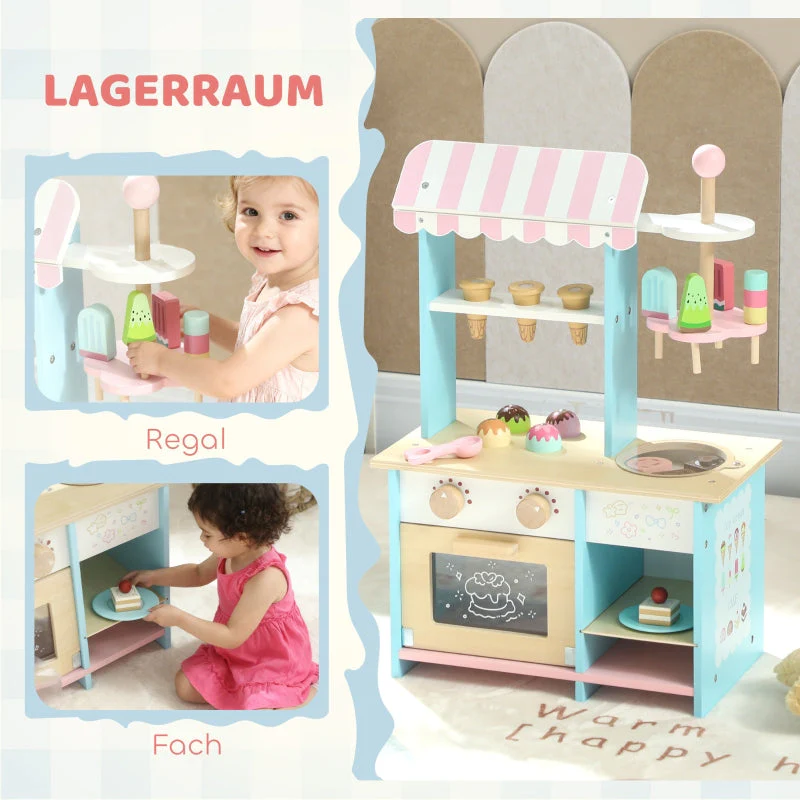 Ice Cream Truck Play Kitchen 17-Piece Set Oven - Light Blue MDF - Image 6