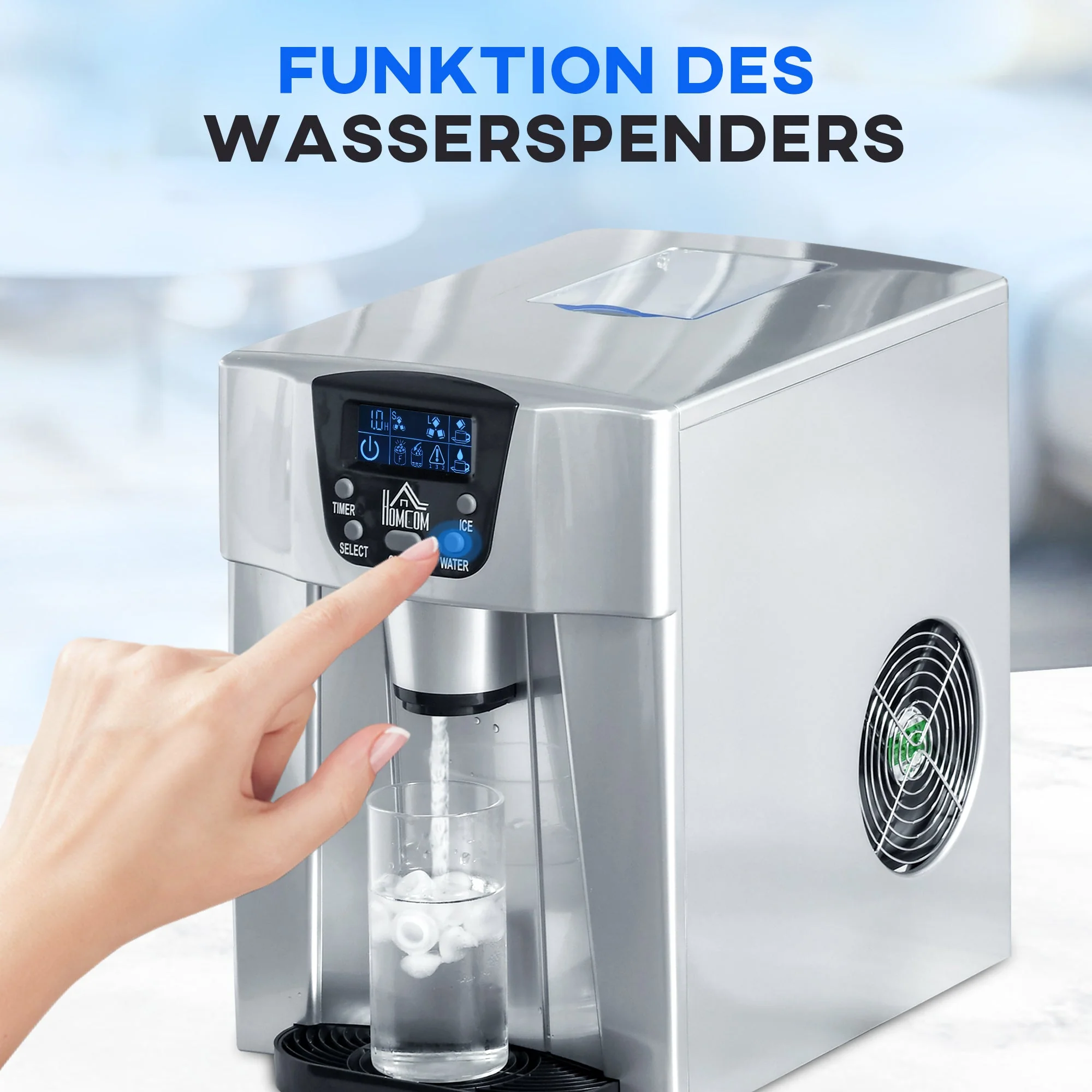 Ice cube machine, 9 ice cubes in 6-10 minutes, 12 kg/24 h, 2 L water tank, self-cleaning function, LCD display, silver - Image 5