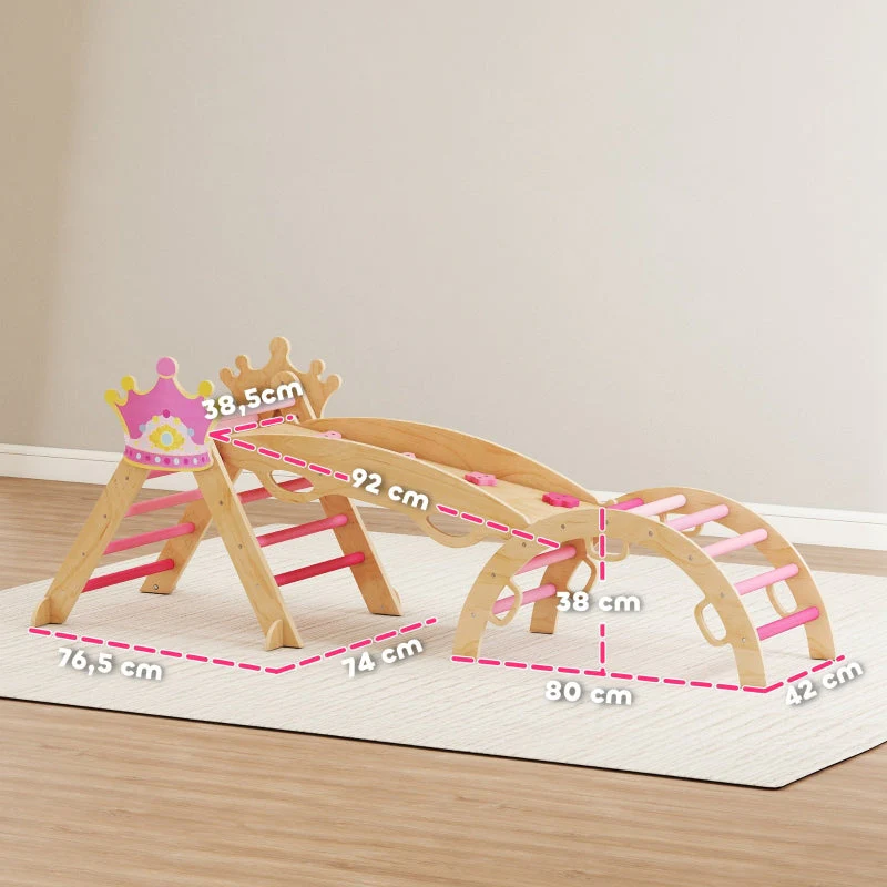 Indoor Climbing Frame 8-in-1 Princess Slide Ramp Arch - Wood - Image 3