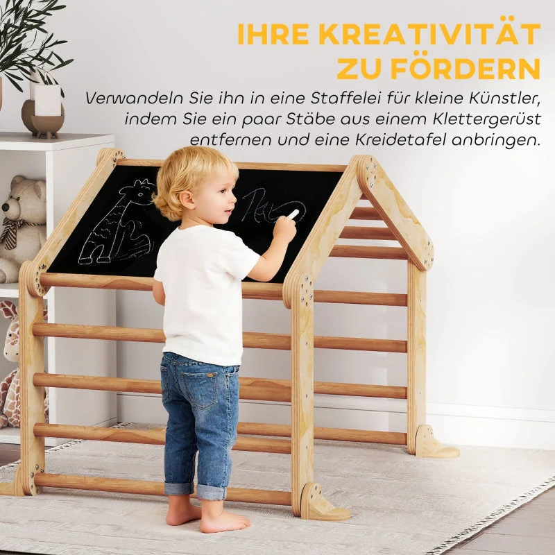 Indoor Climbing Frame 9-in-1 Ramp Slide Chalkboard - Wood - Image 6