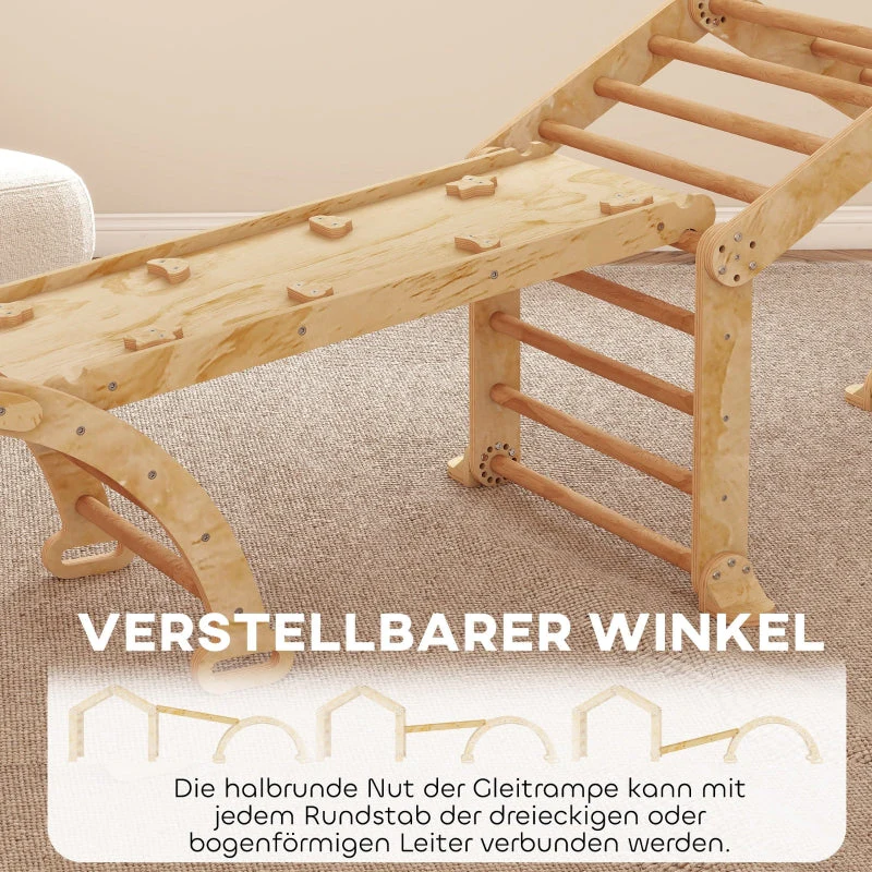 Indoor Climbing Frame 9-in-1 Ramp Slide Chalkboard - Wood - Image 7