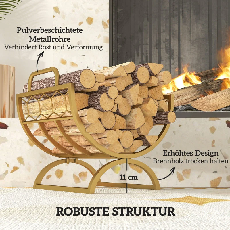 Indoor Firewood Rack 46x36x41cm for Fireplaces Stoves - Metal Gold - Image 6