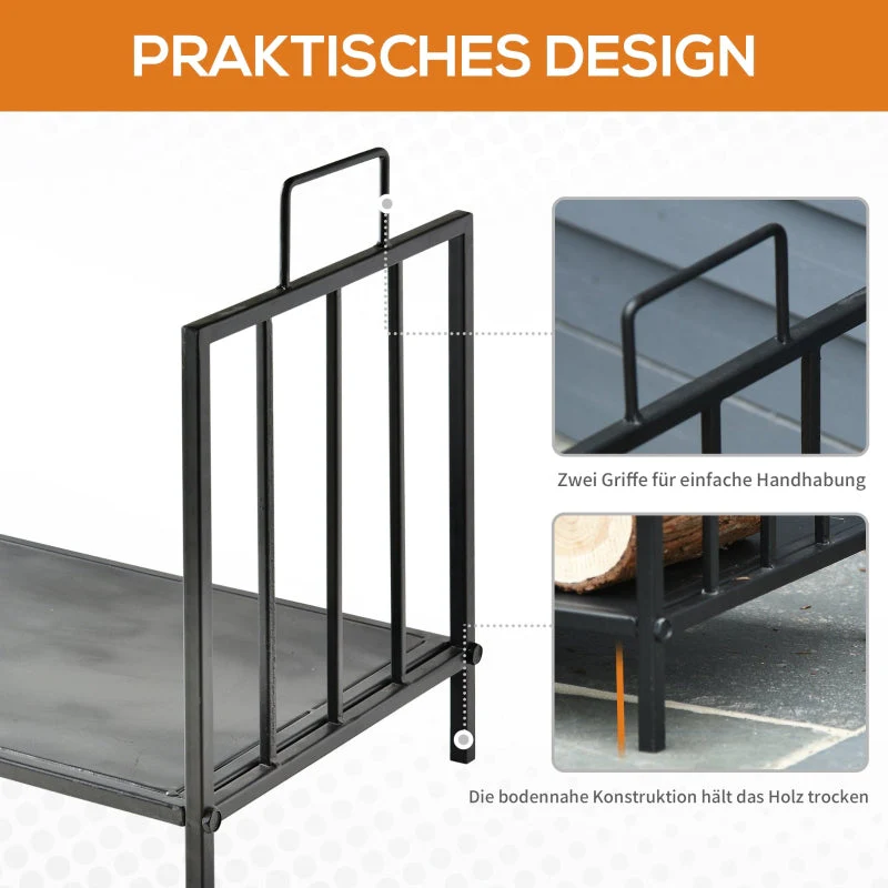 Indoor Firewood Rack with Handles 44.5x33x46.5cm - Black Metal - Image 4