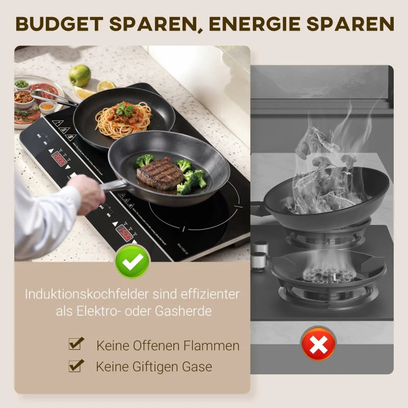 Induction Hob, 2 Plate Portable, 3500W, Black - Image 6