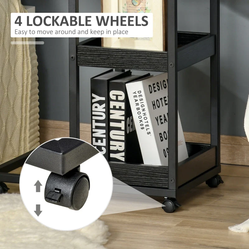 Industrial Mobile Side Table, C-Shaped, 3-Tier Storage, Rolling, Steel Frame - Brown - Image 6