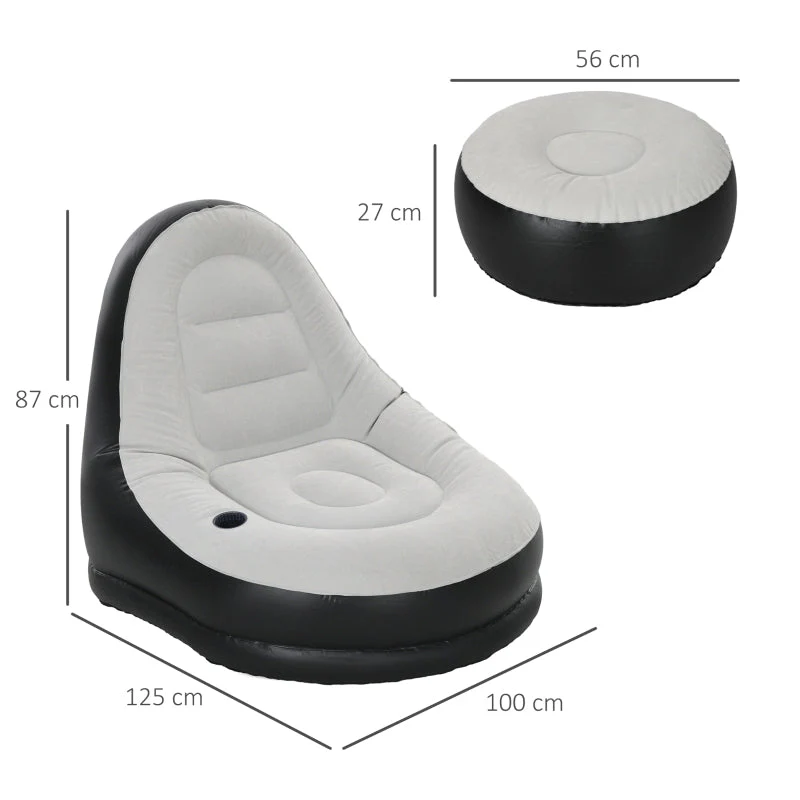 Inflatable Sofa with Footstool, Air Sofa with Cup Holder, Light Grey - Image 2