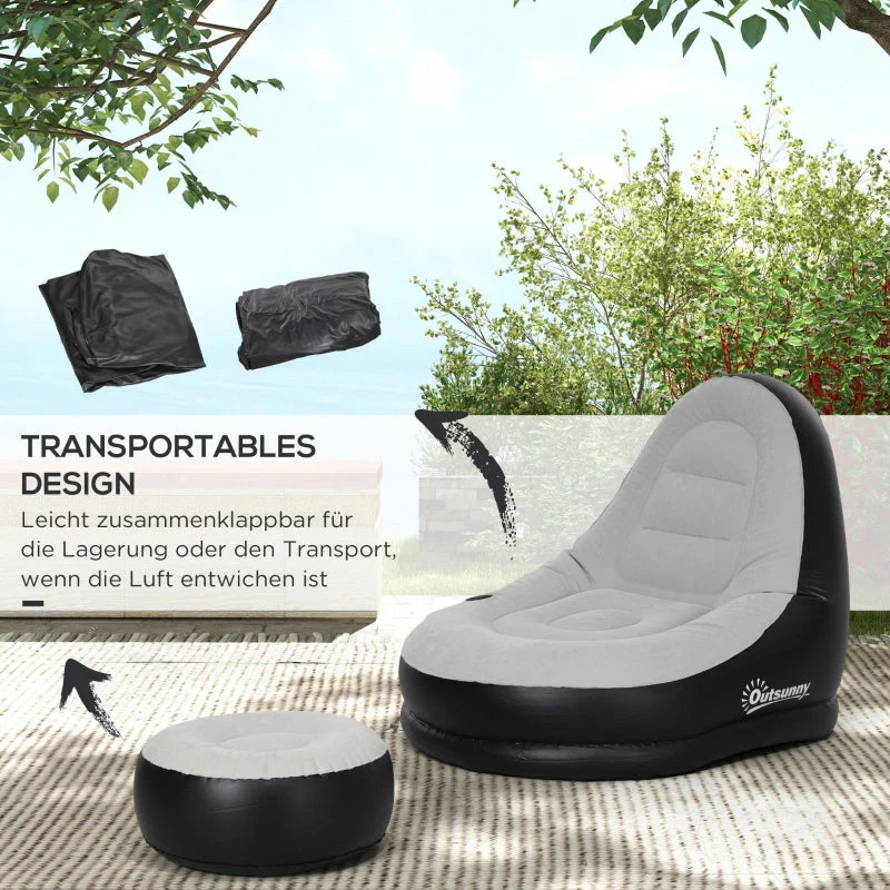 Inflatable Sofa with Footstool, Air Sofa with Cup Holder, Light Grey - Image 5