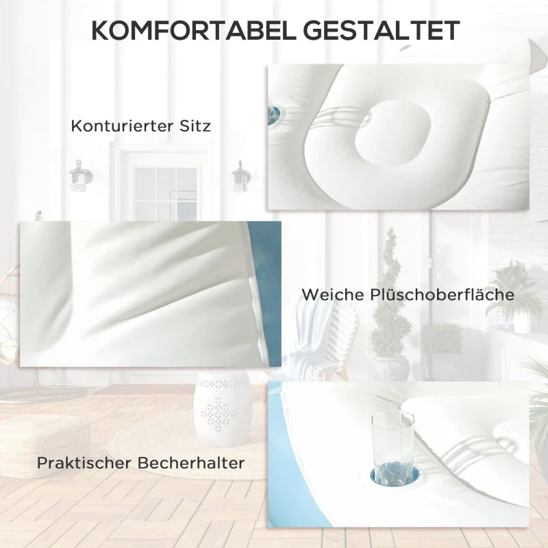 Inflatable Sofa with Footstool and Cup Holder, Air Sofa for Camping and Home, white - Image 4