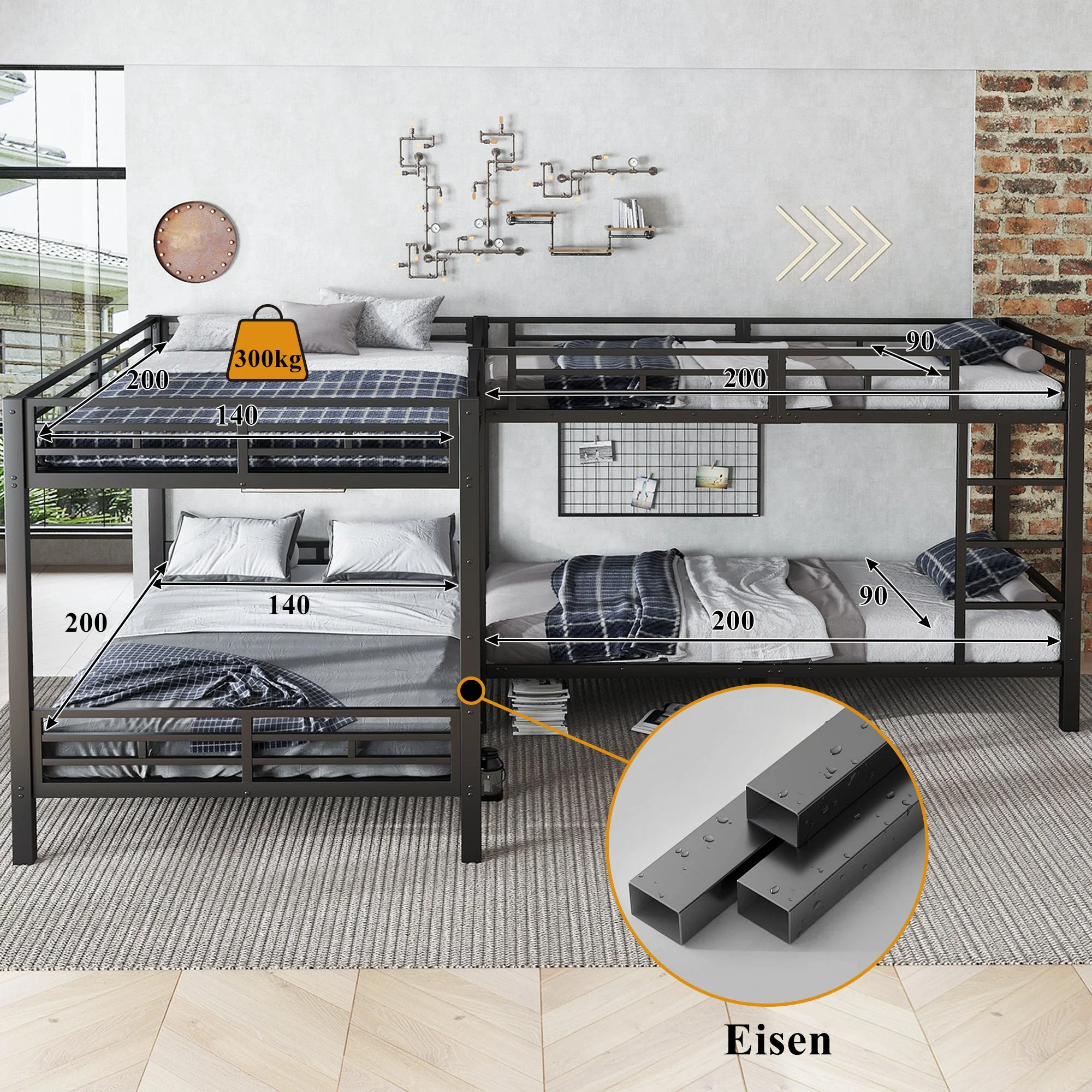 Iron Bunk Bed Multi-Size 90x200cm & 140x200cm Black - Image 6